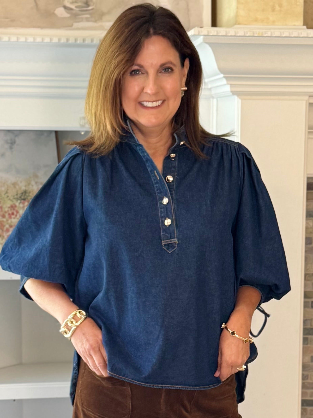 Well Played Denim Tie Sleeve Top