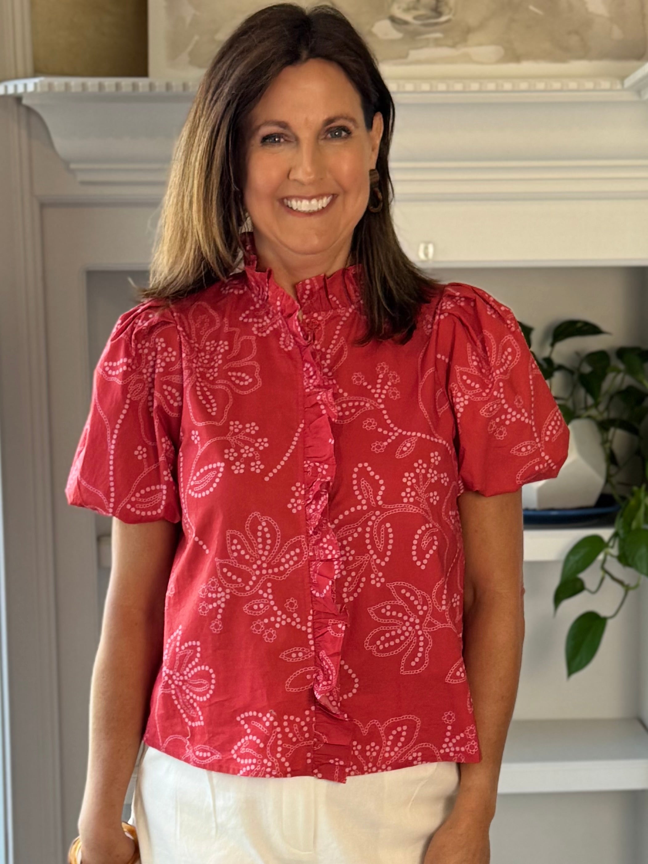 Flourish Print Blouse - Red
