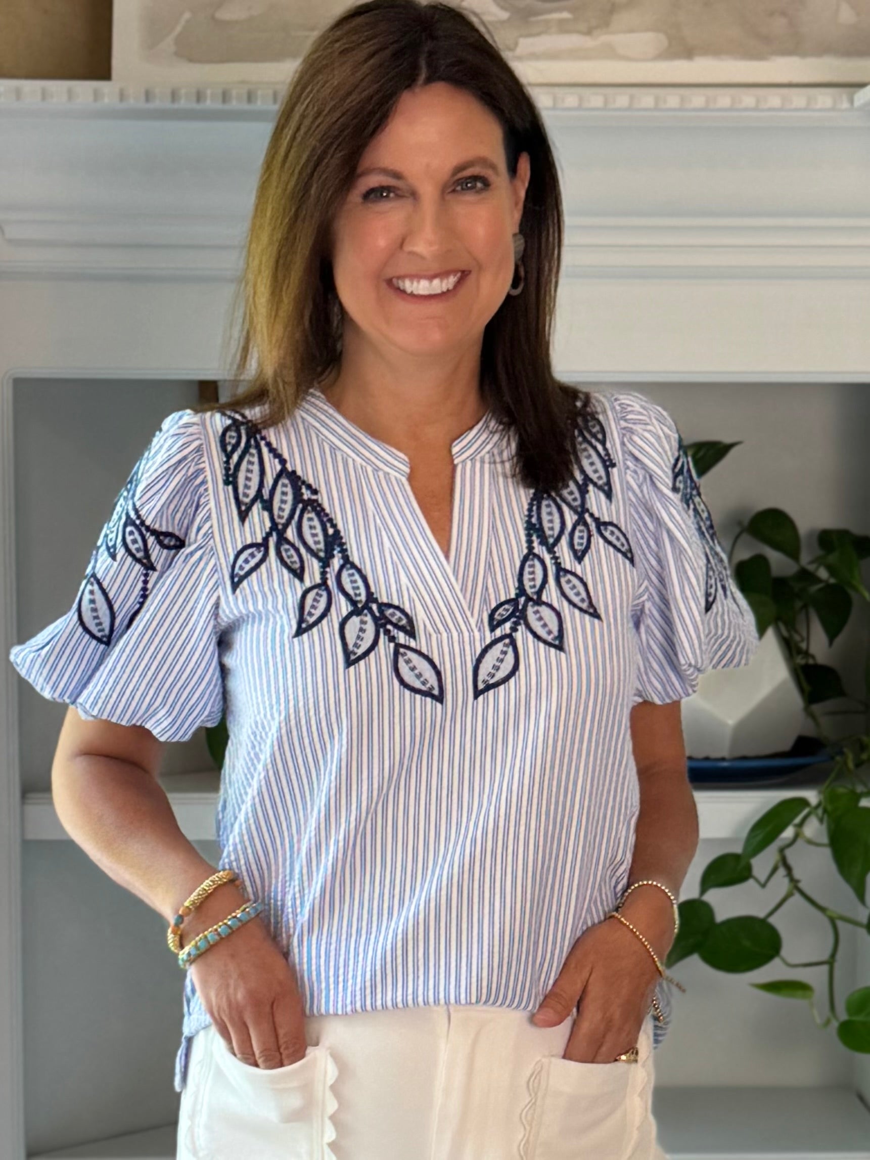 Coastal Charm Embroidered Top