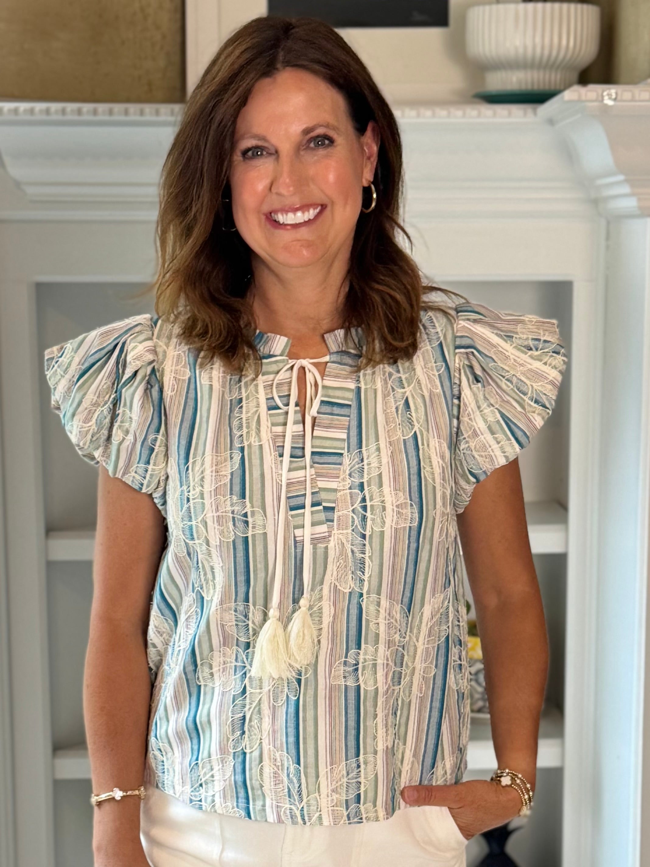 Whispering Stripes Embroidered Top