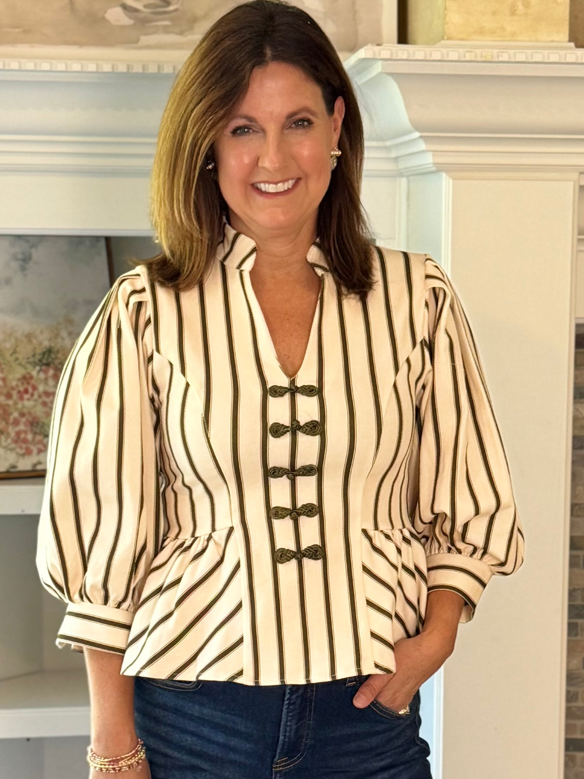 Front & Center Striped Peplum Top