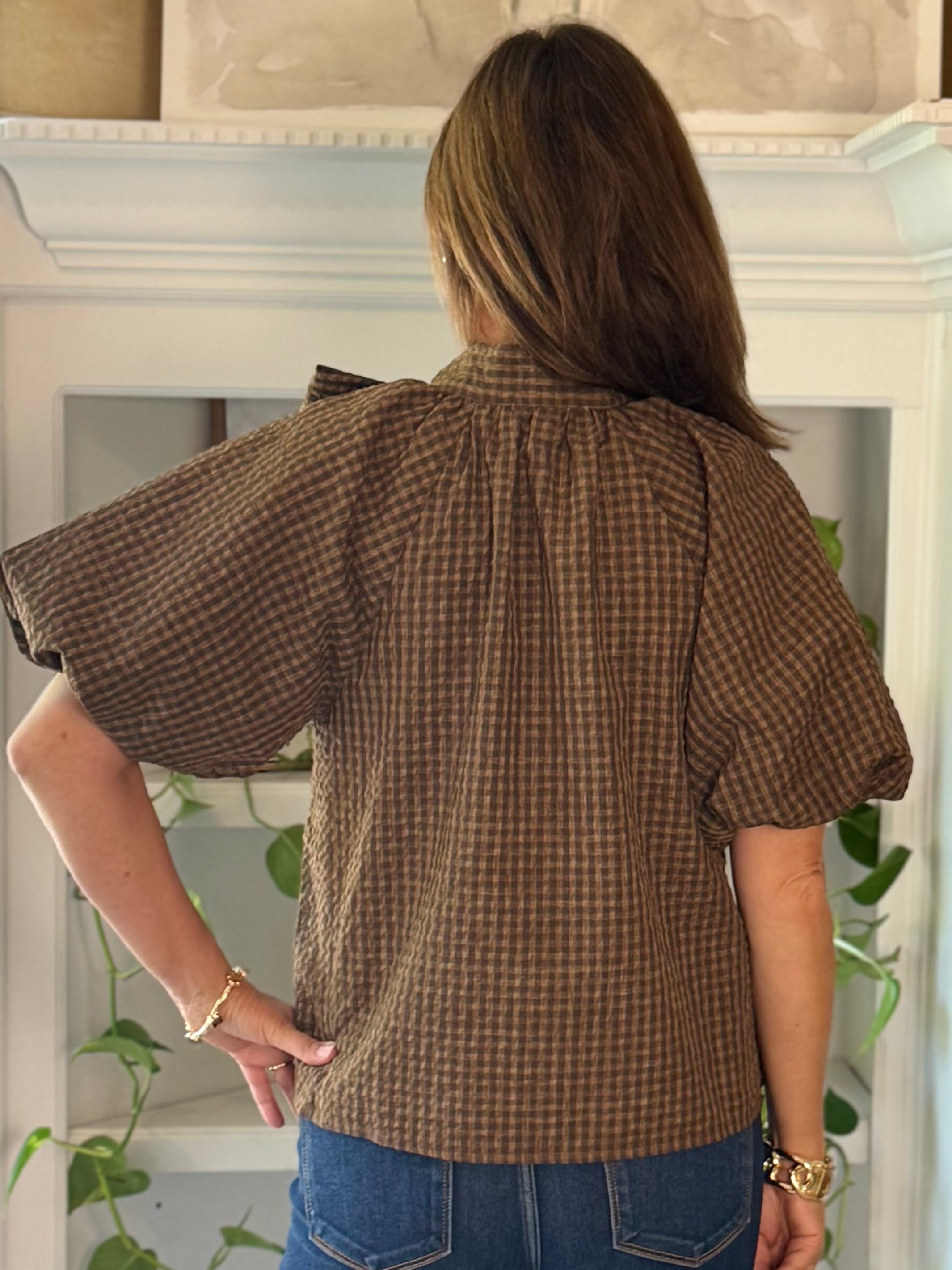 THML Icon Tie-Detail Blouse - Textured Gingham