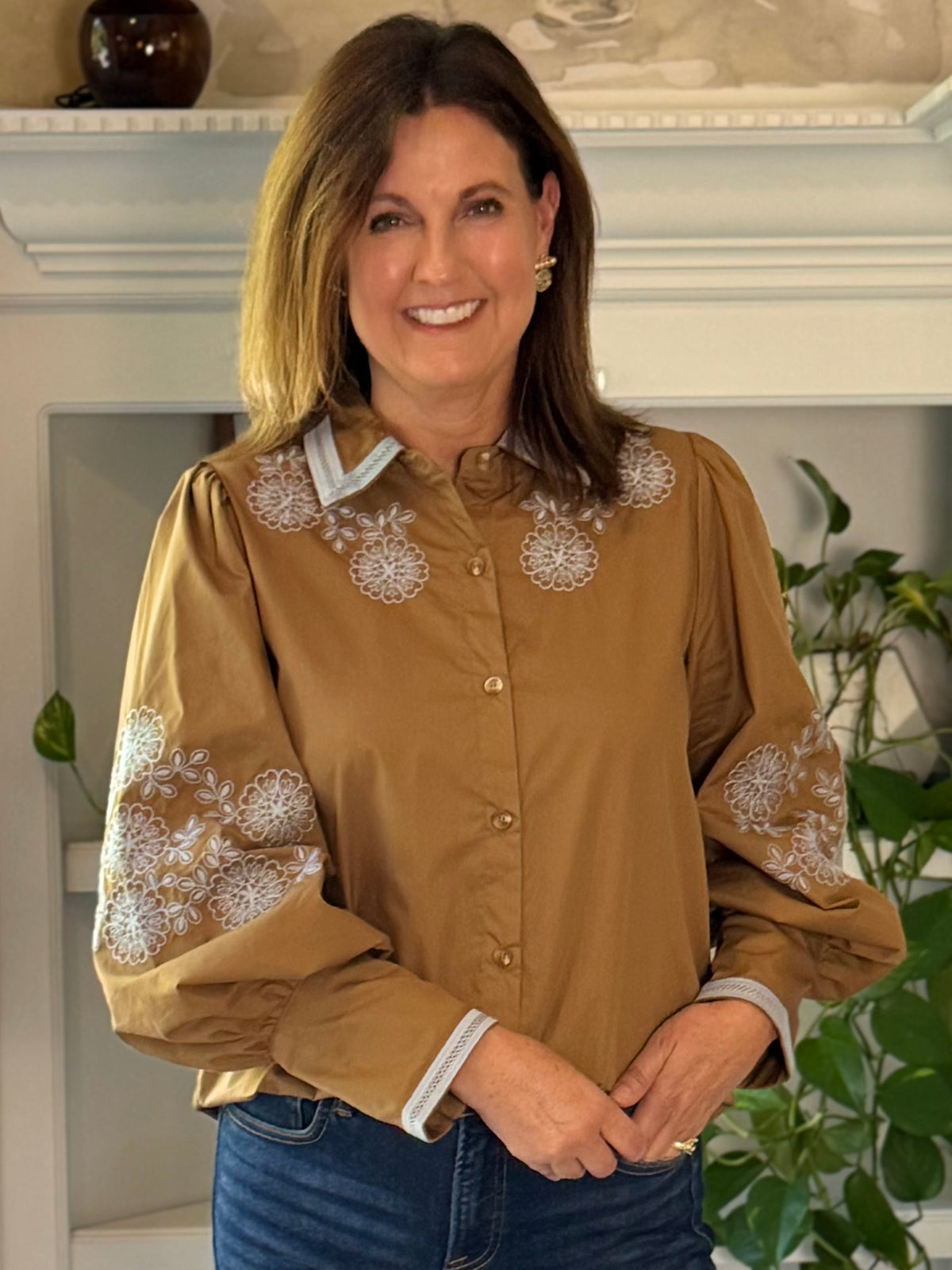 Free Spirit Embroidered Top - Brown