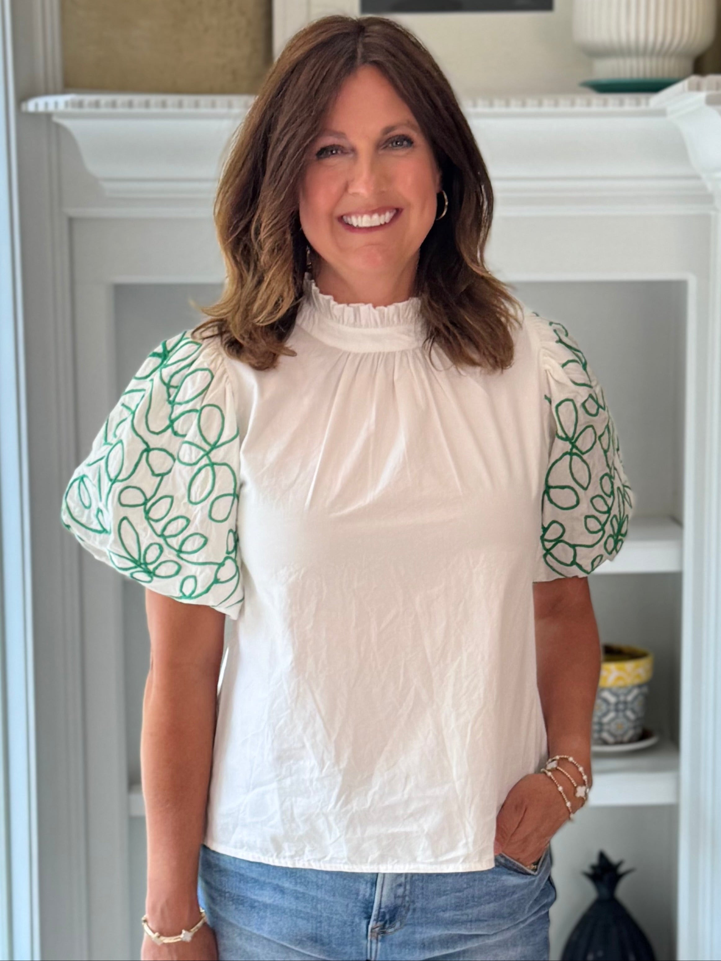 THML Green Twist Embroidered Top