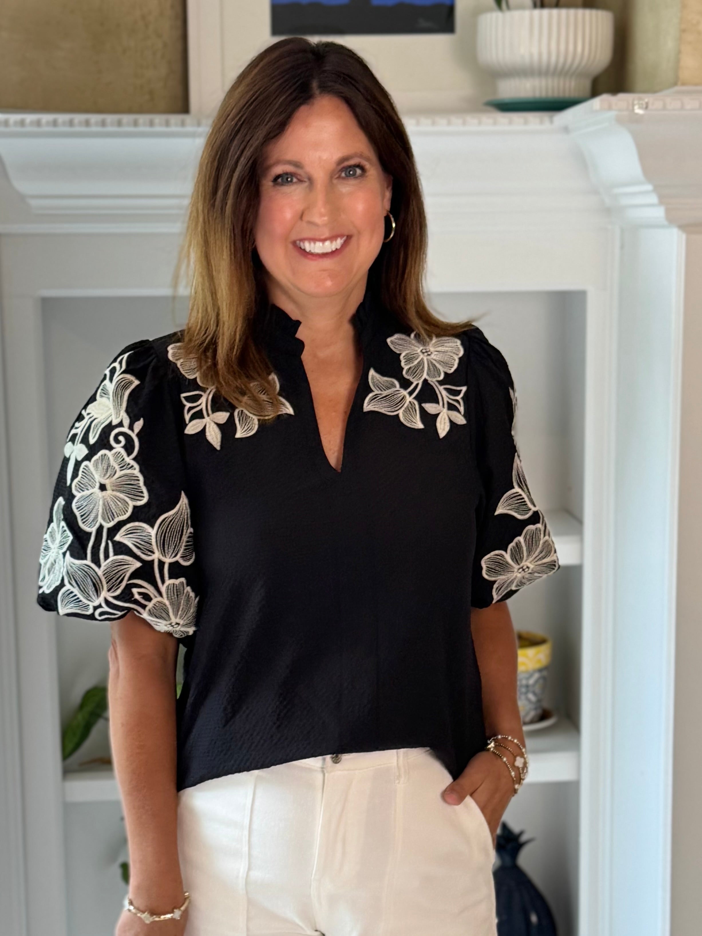 THML Elegant Edge Embroidered Top