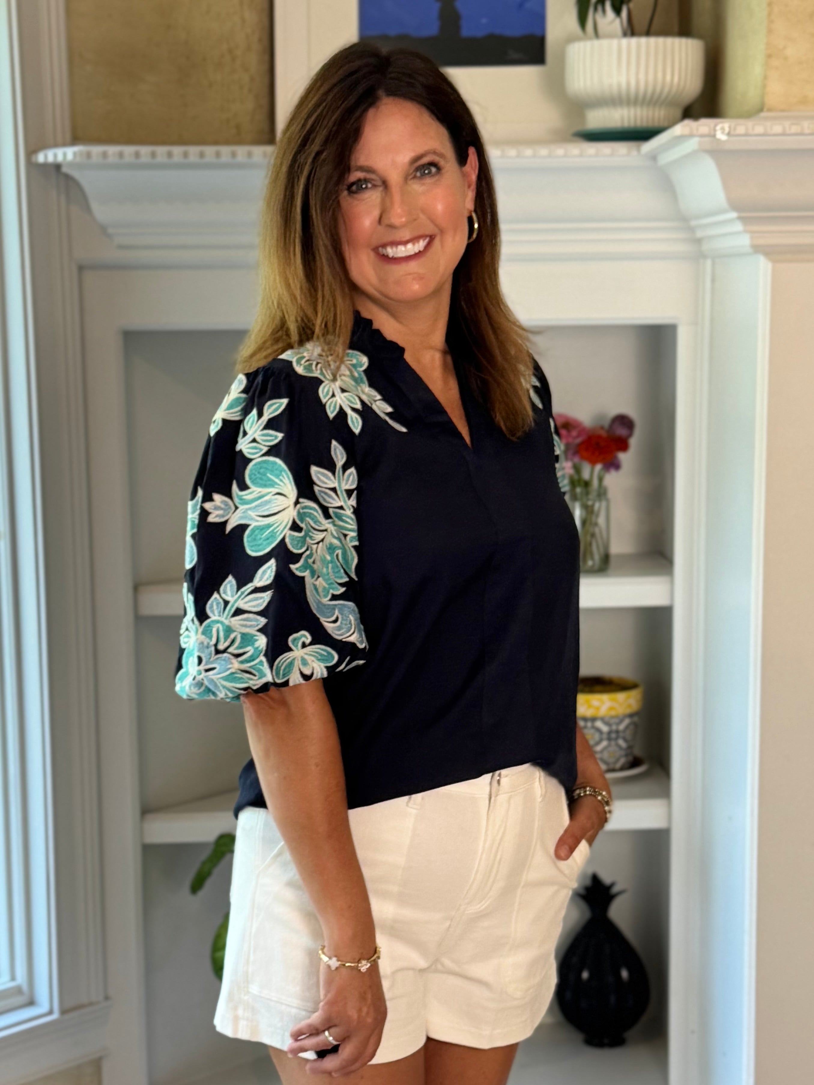 THML Seafoam Embroidered Top