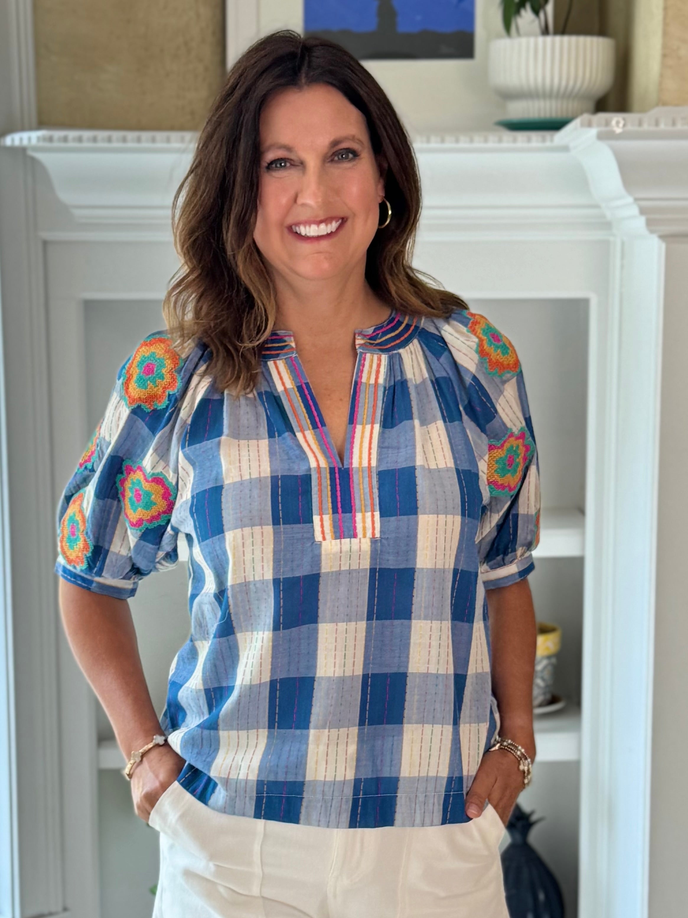 THML Picnic Plaid Embroidered Top
