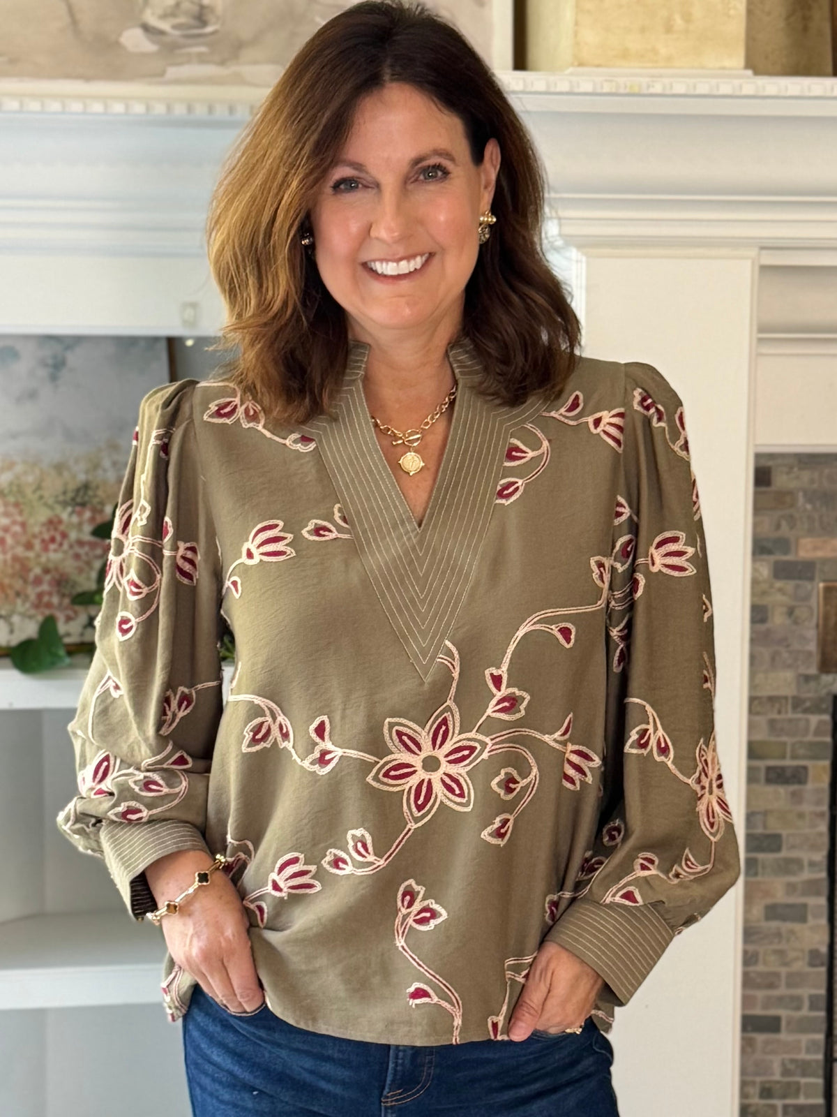 Remarkable Details Embroidered Blouse - Sage