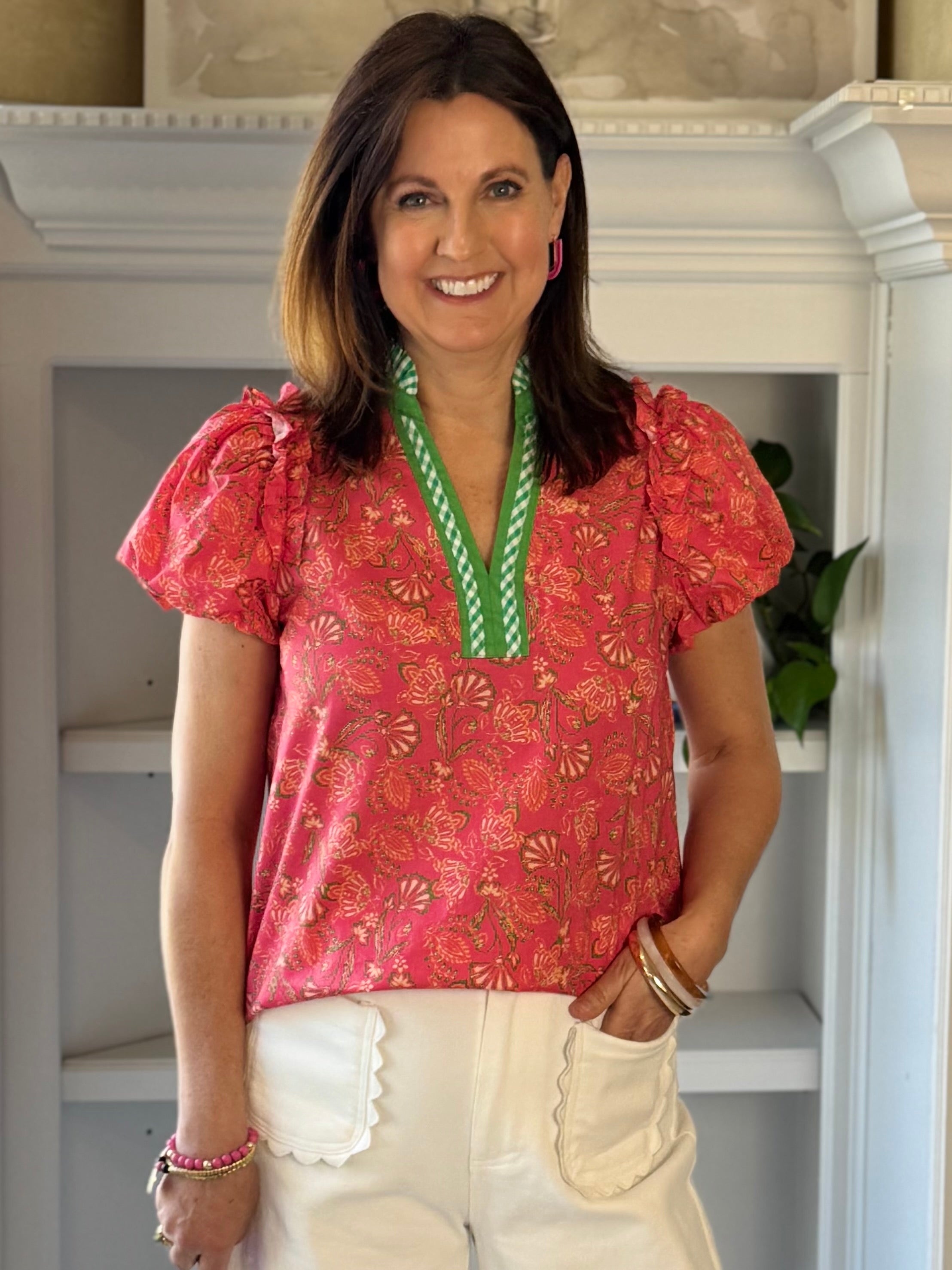 Contrast Charm Top - Bright Pink