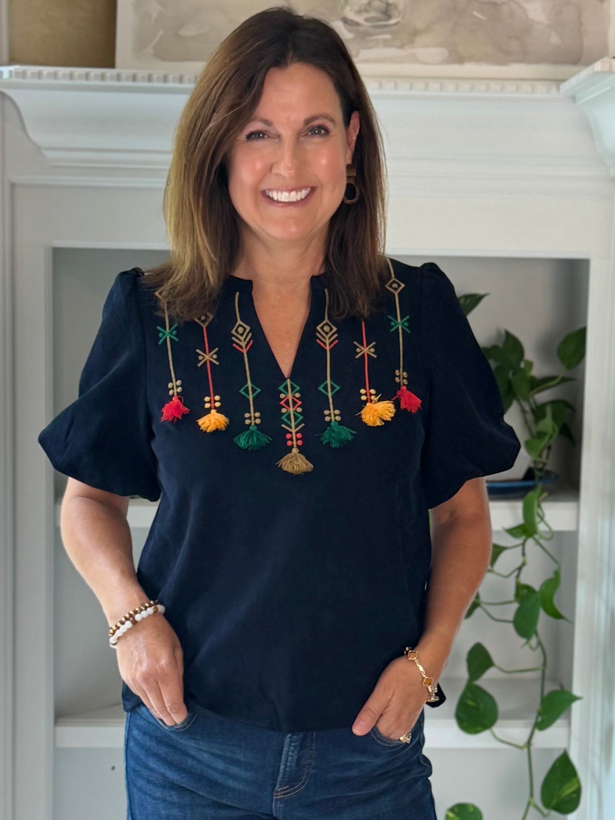 Talk of the Tassel Embroidered Top