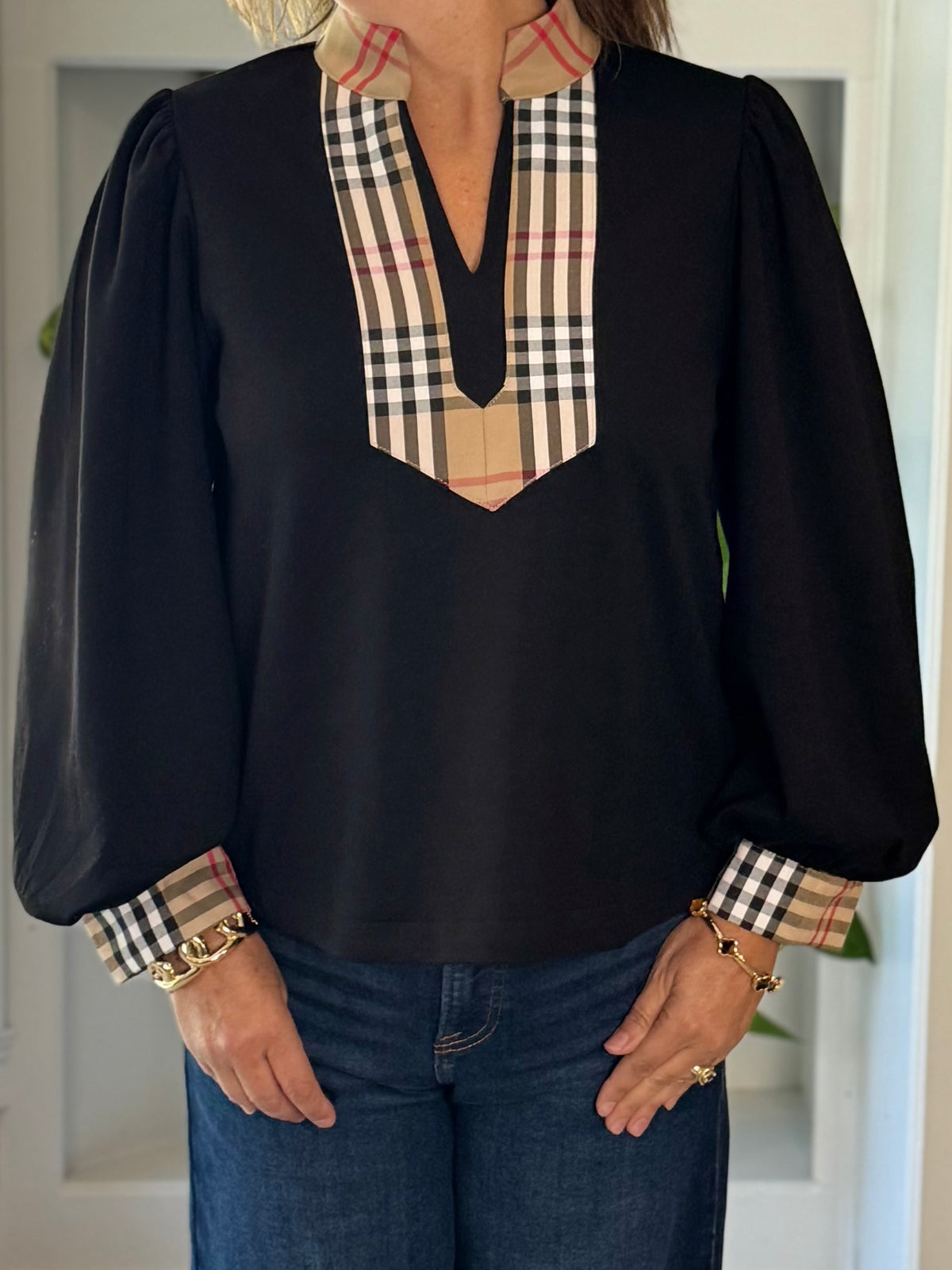 Plaid Perspective Contrast Top