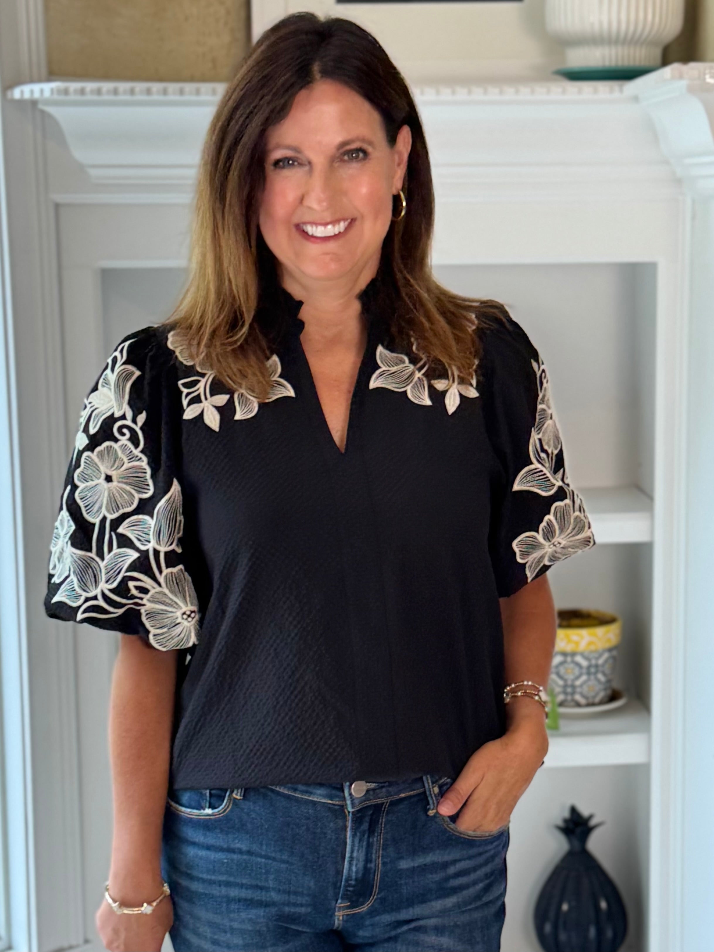 THML Elegant Edge Embroidered Top