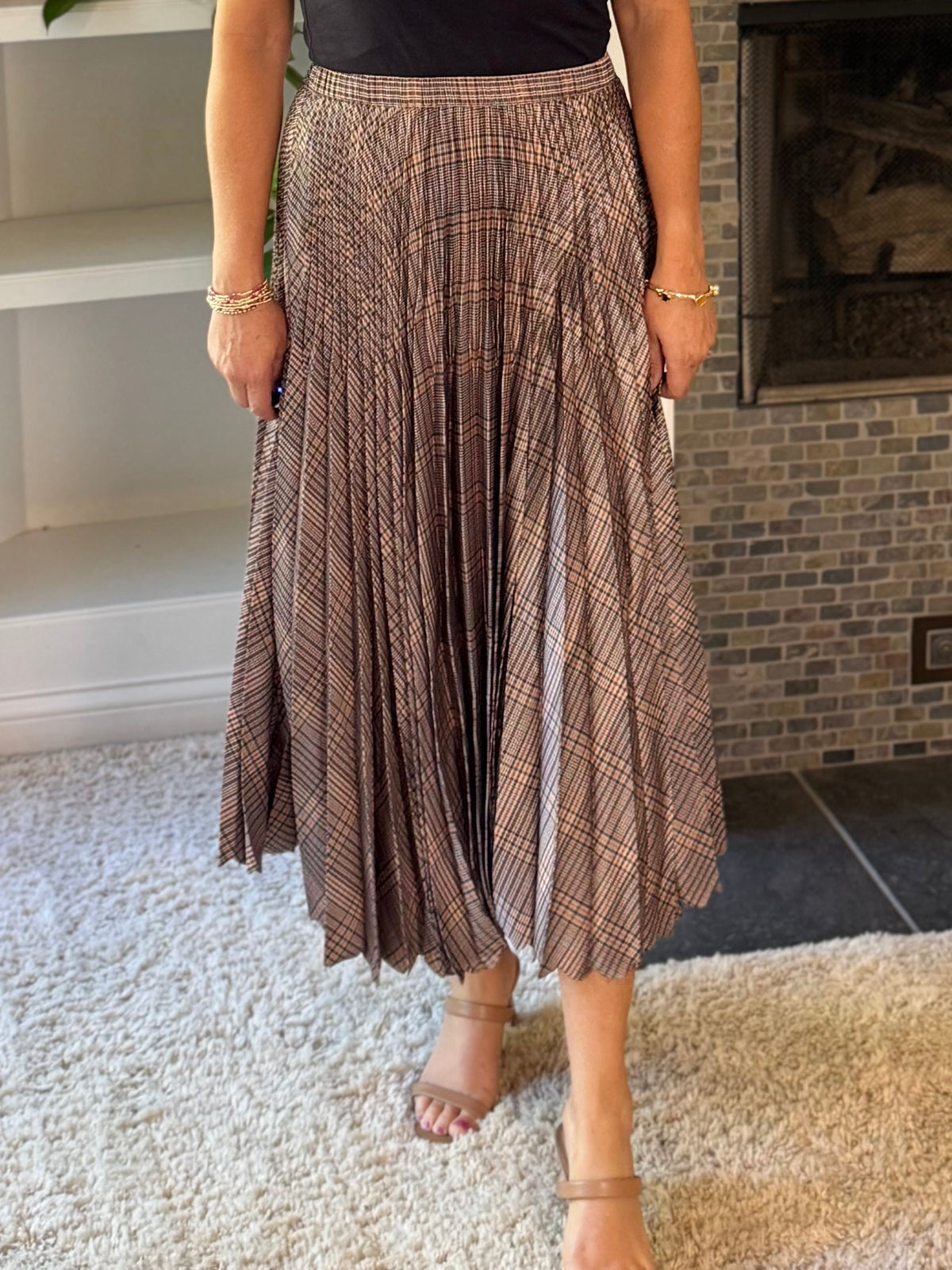 Current Air Perfectly Pleated Plaid Midi Skirt