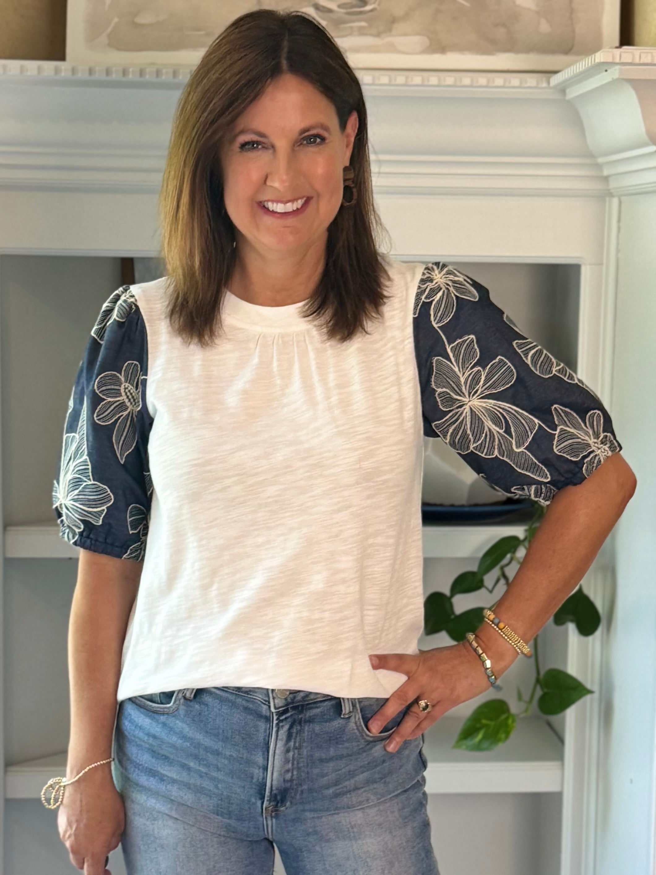 Statement Embroidered Sleeve Top