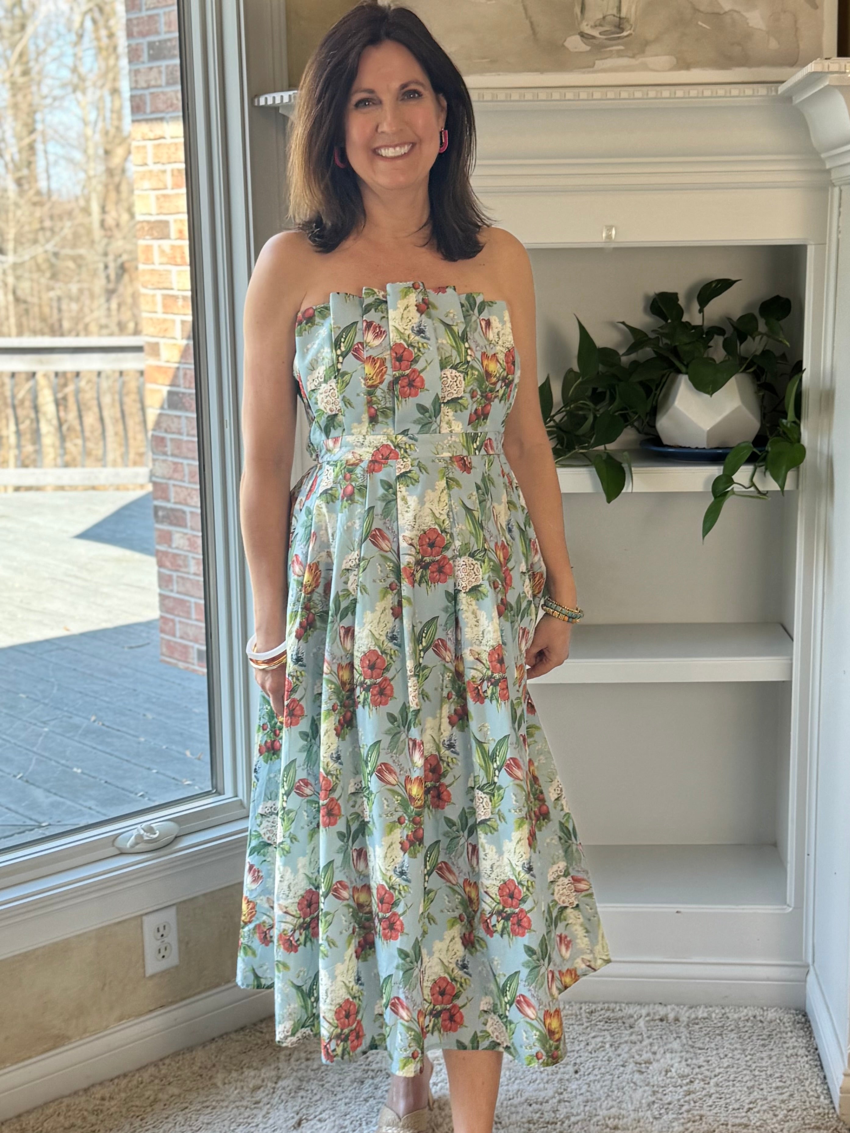 Enchanted Garden Strapless Midi Dress