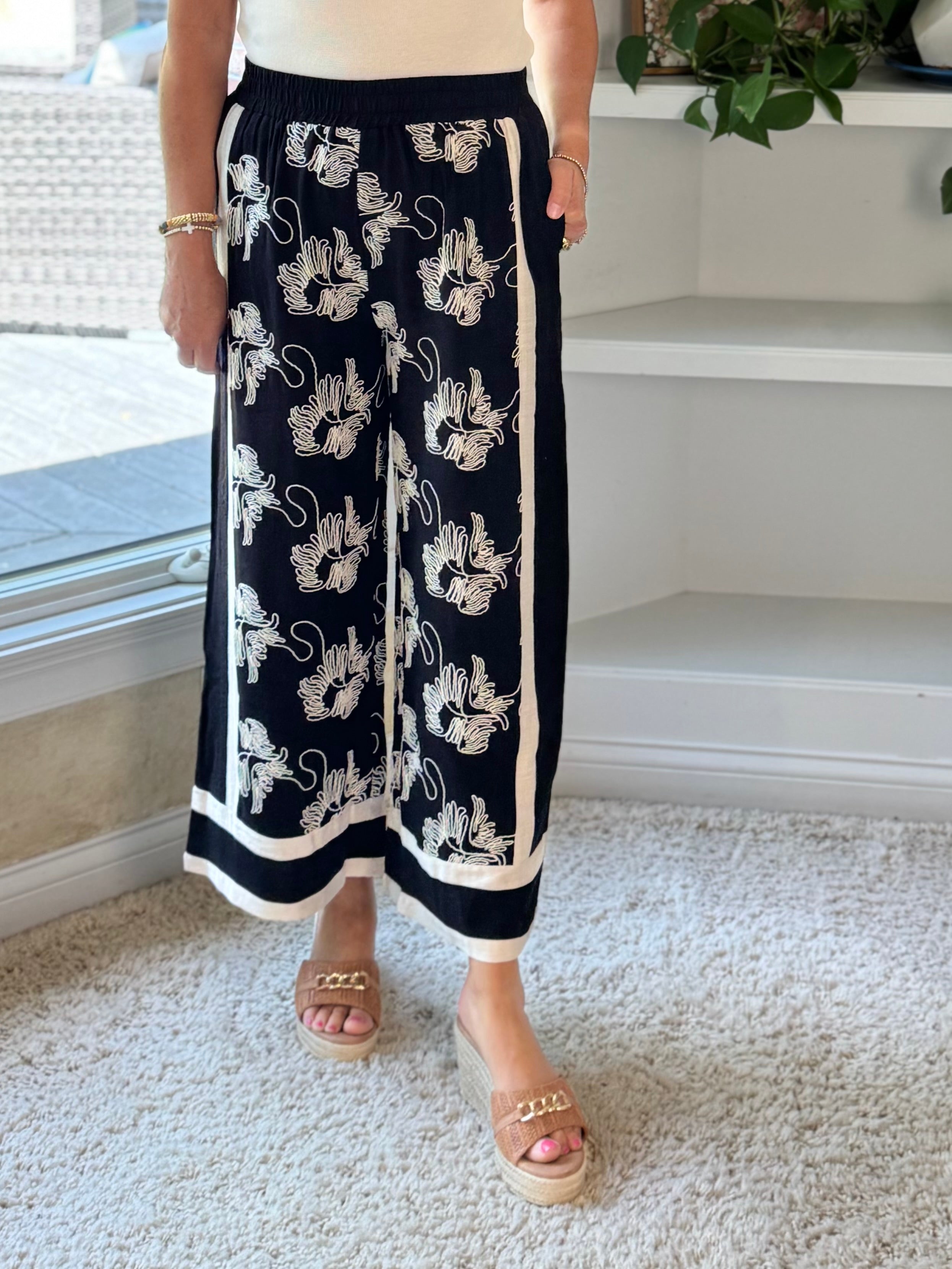 Resort Ready Embroidered Wide Leg Pants