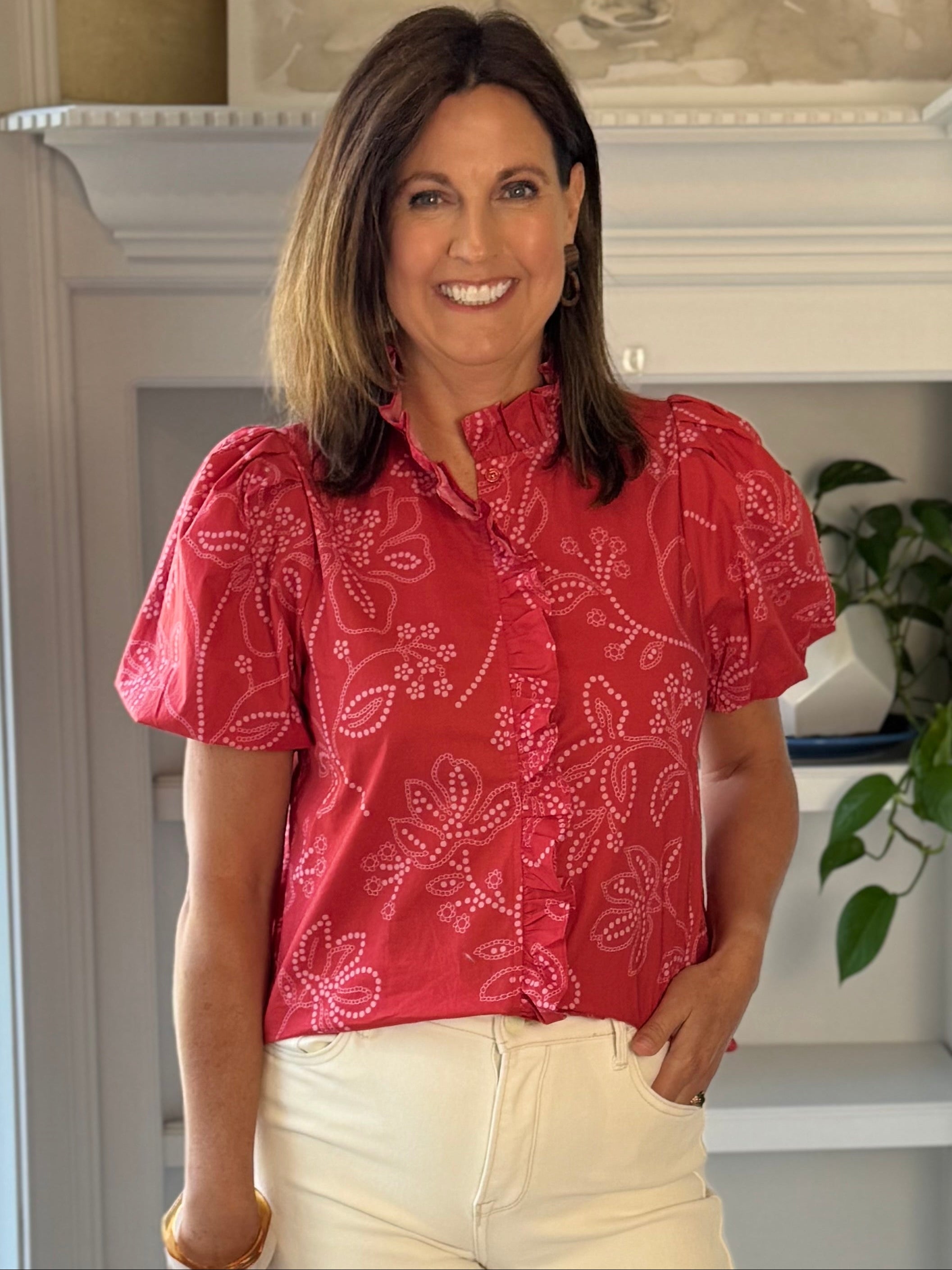 Flourish Print Blouse - Red