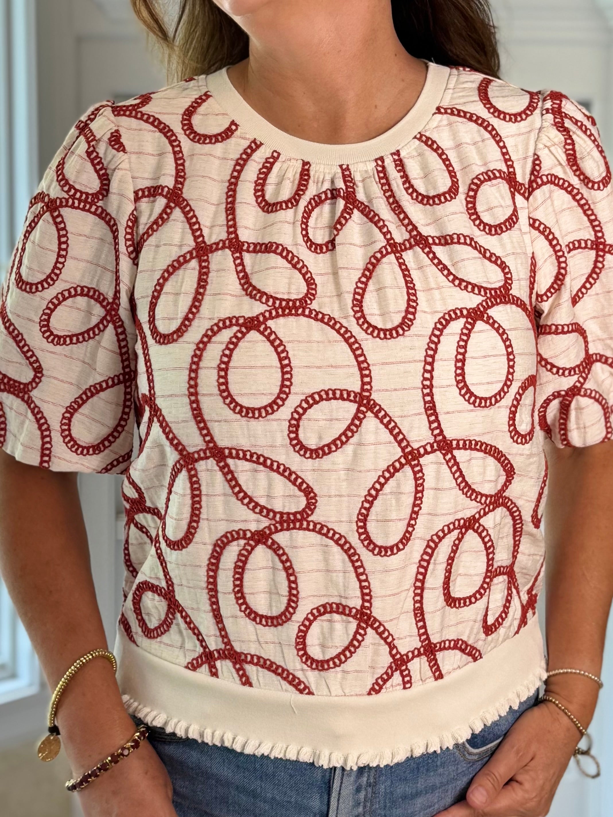 Winding Road Embroidered Top