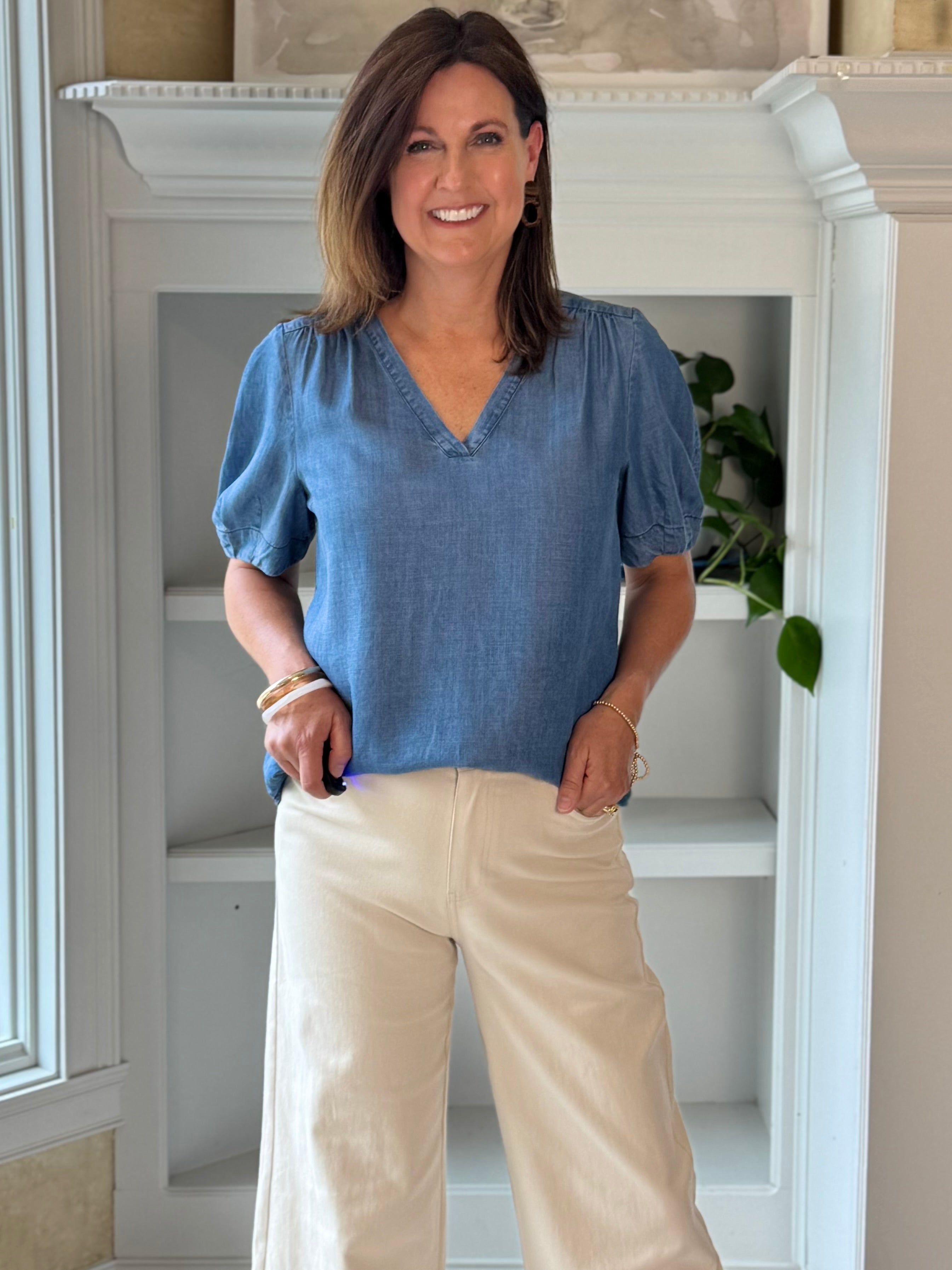 Current Air Chambray Ease Top