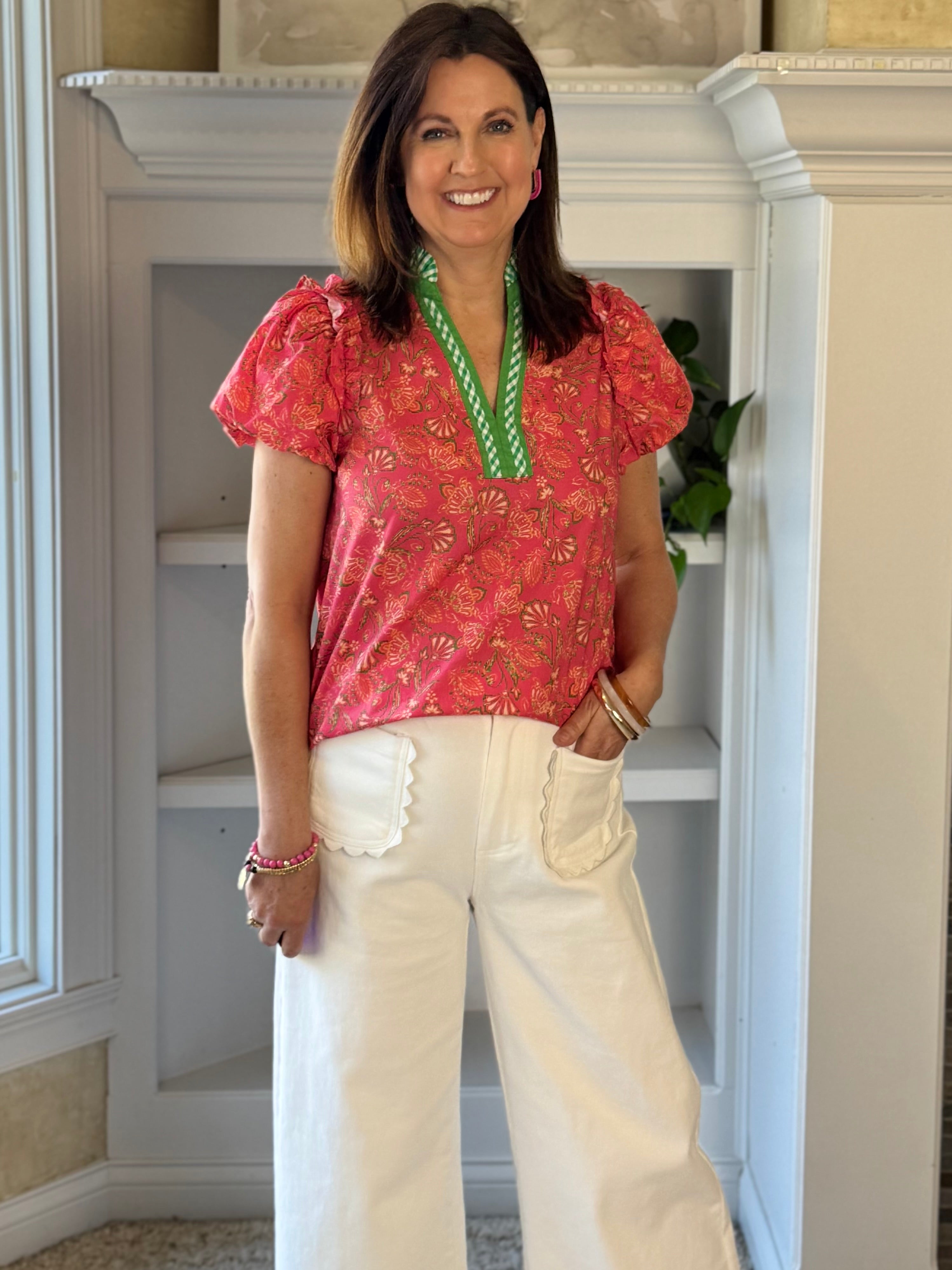 Contrast Charm Top - Bright Pink