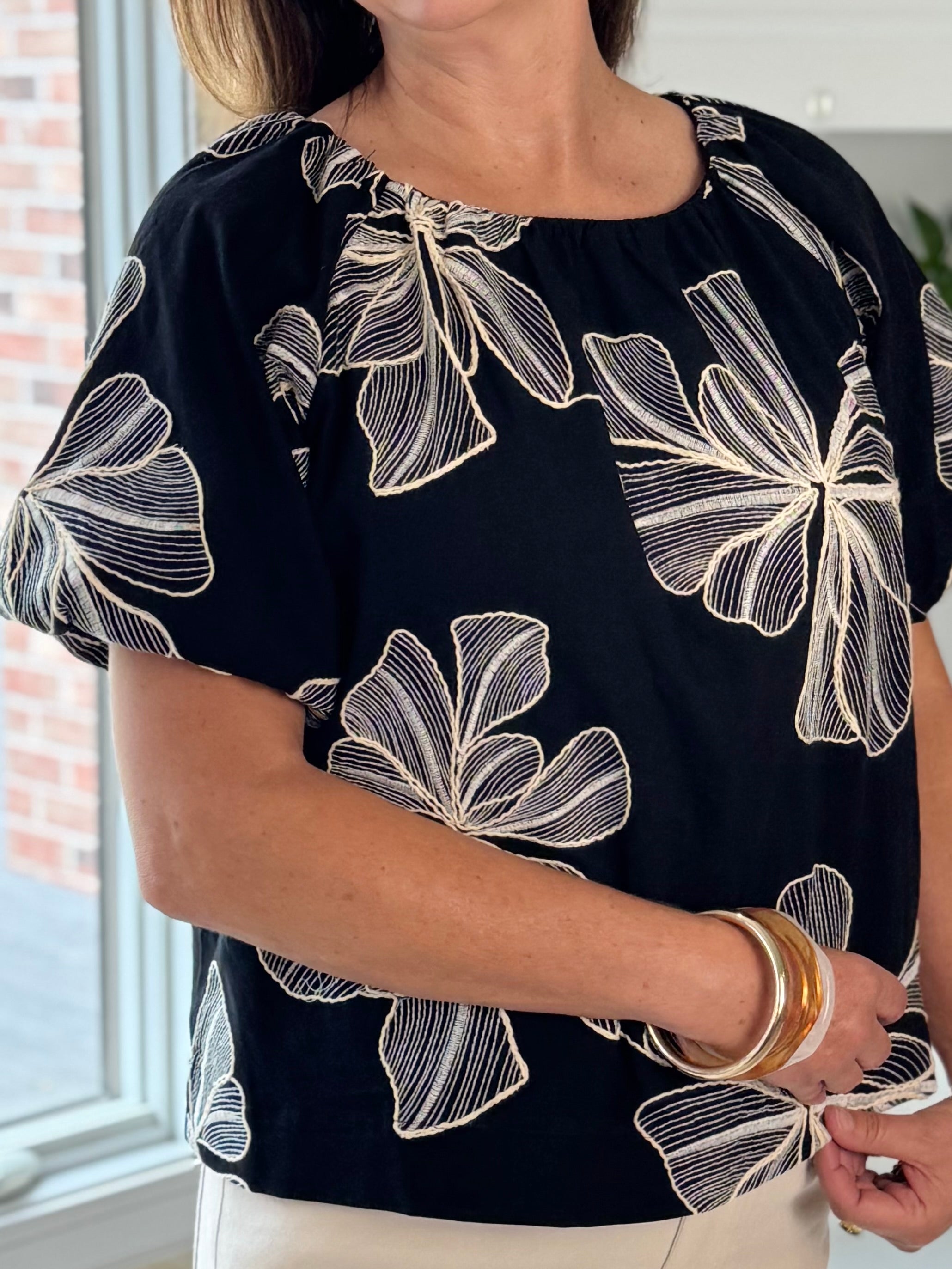 THML Statement Florals Embroidered Top