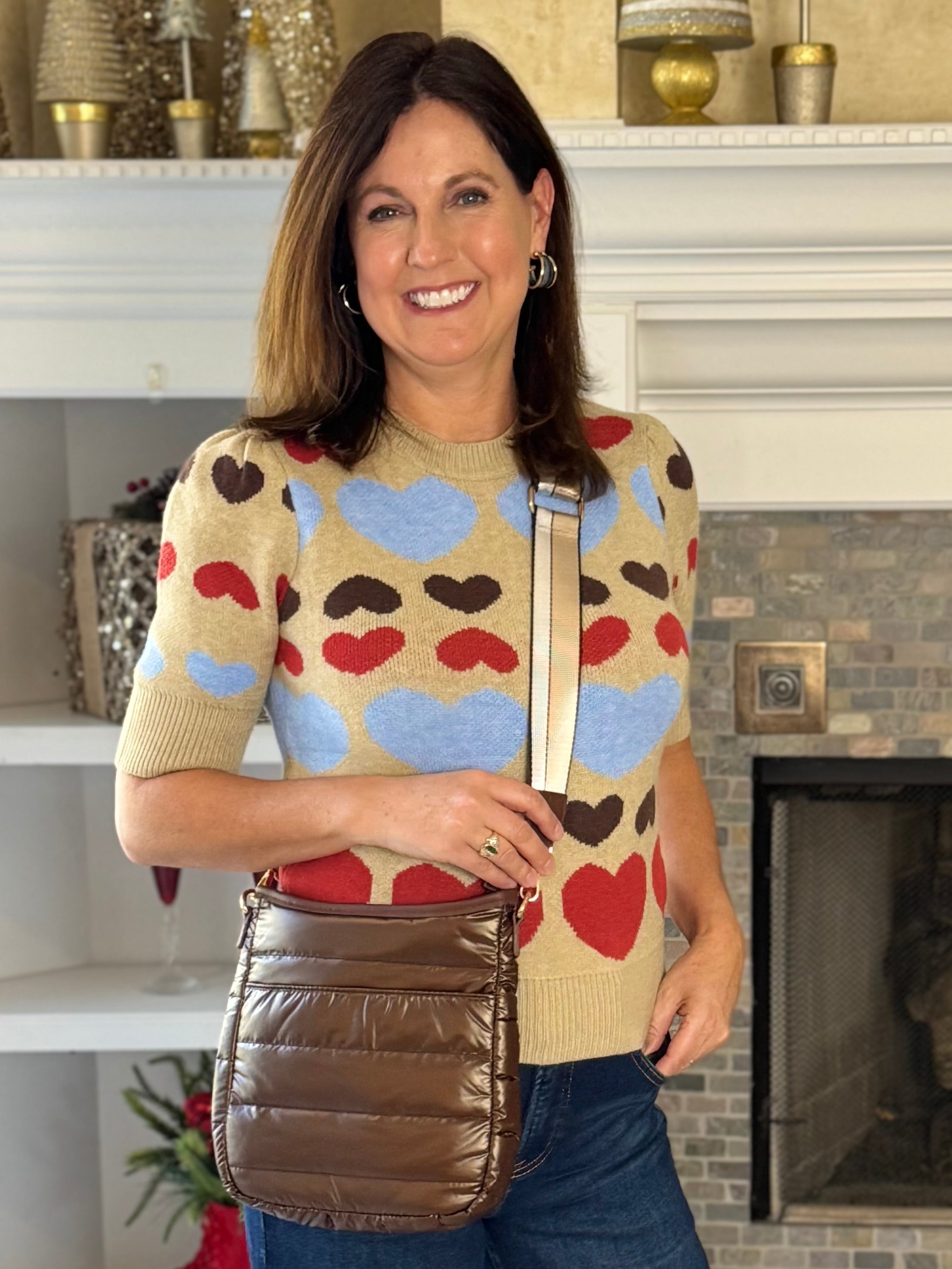 Quilted Puffer Crossbody Bag - Brown