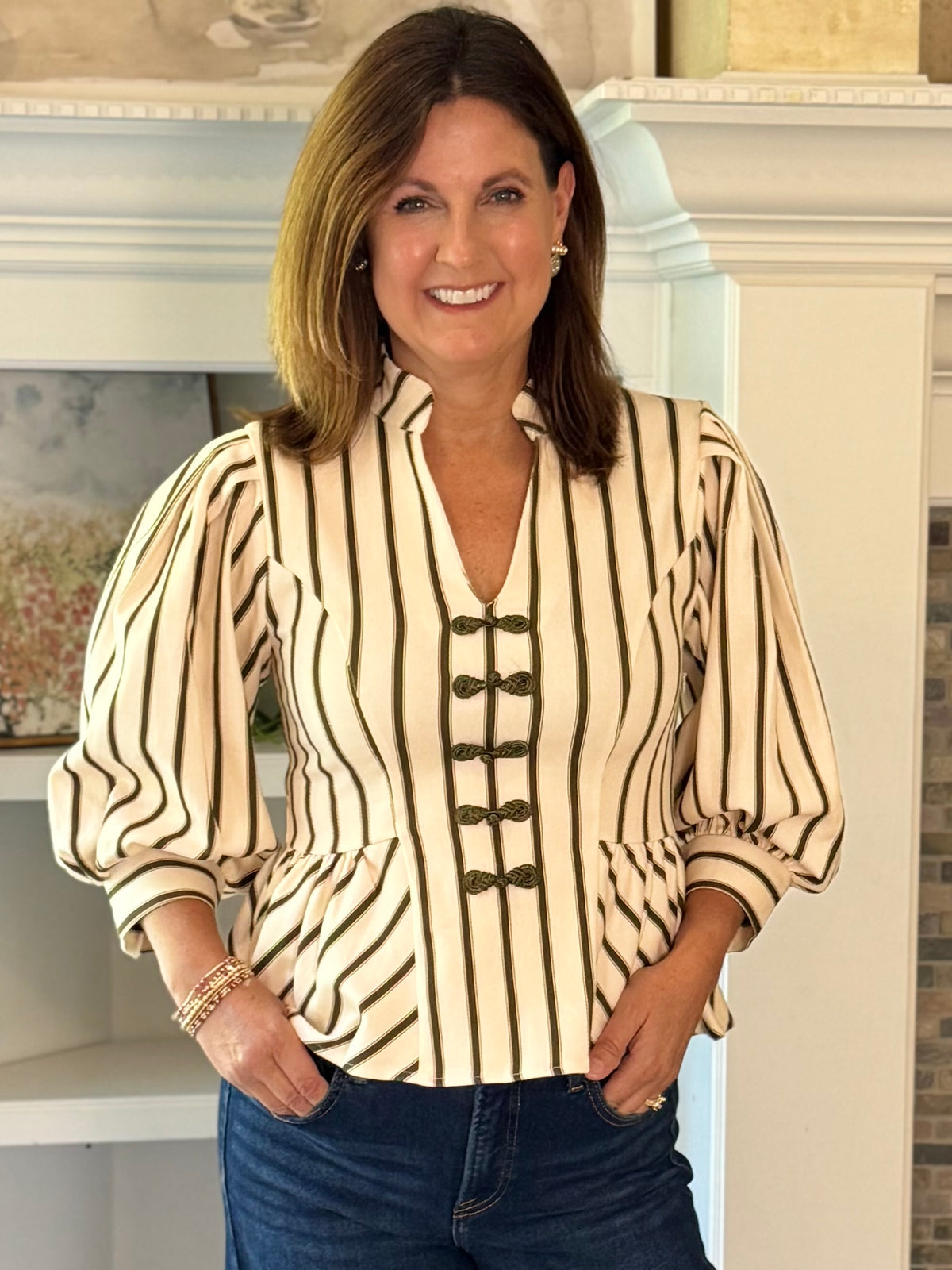 Front & Center Striped Peplum Top