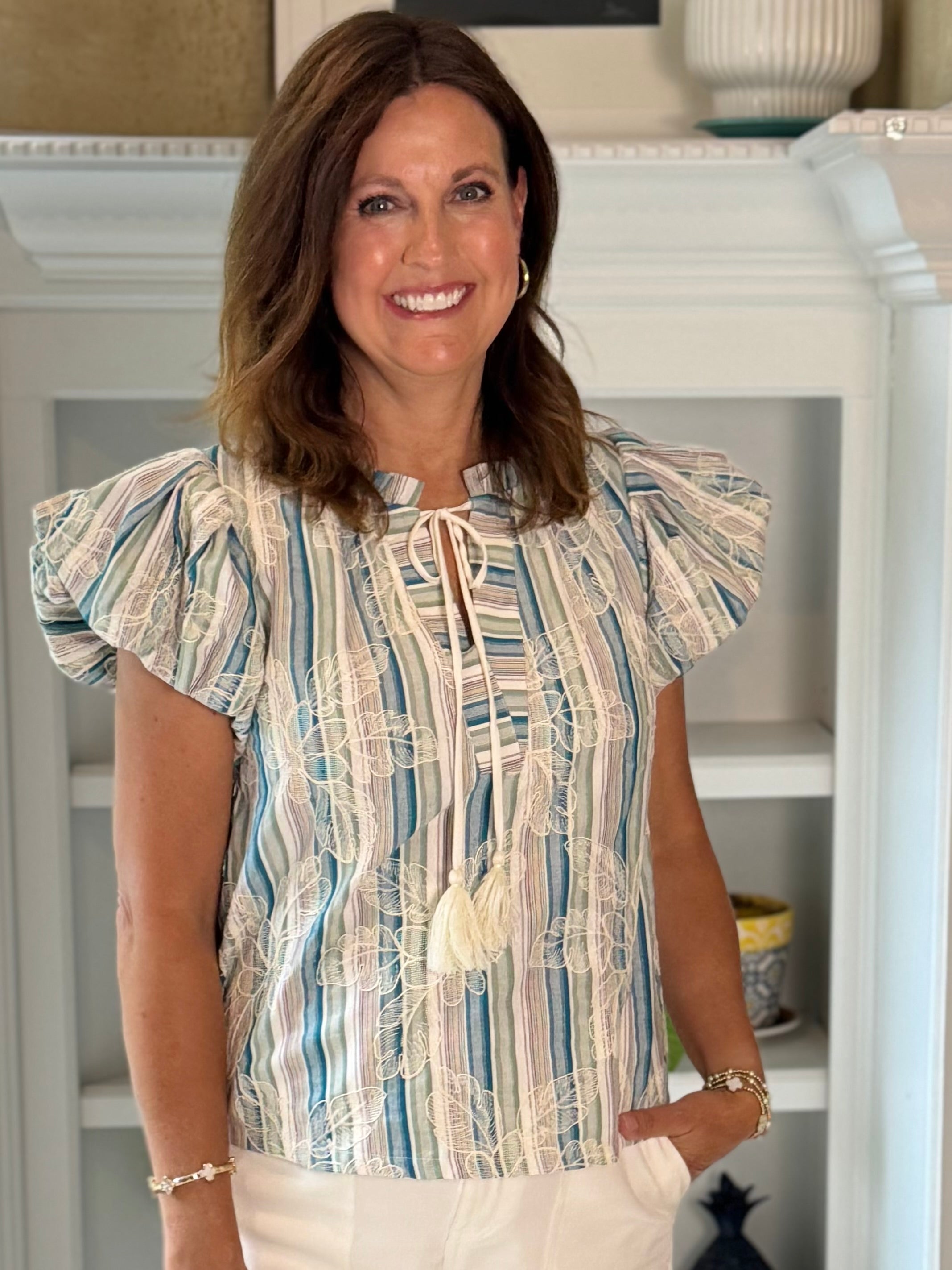 Whispering Stripes Embroidered Top