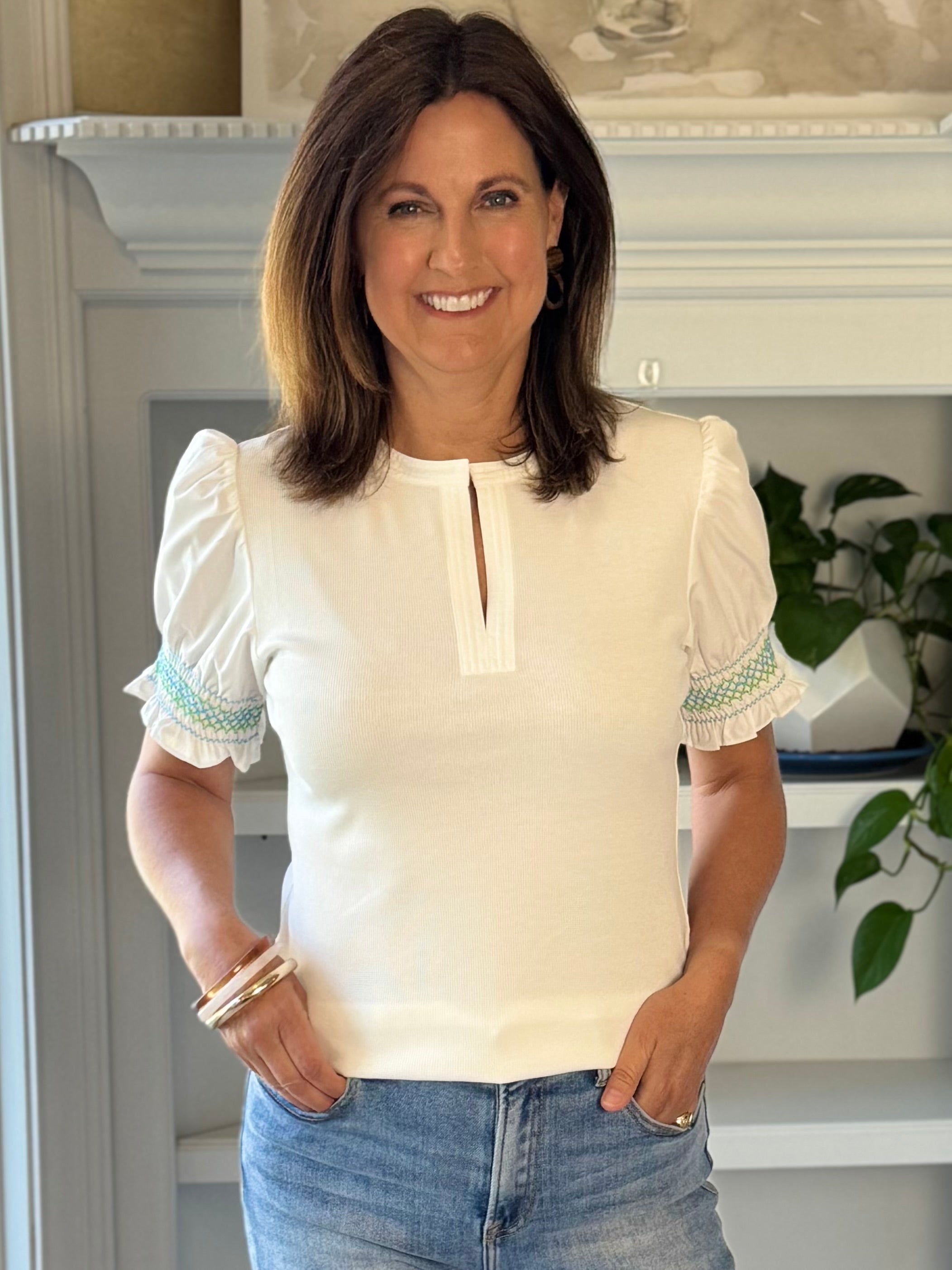 Current Air Elevated Detail Ribbed Top - White