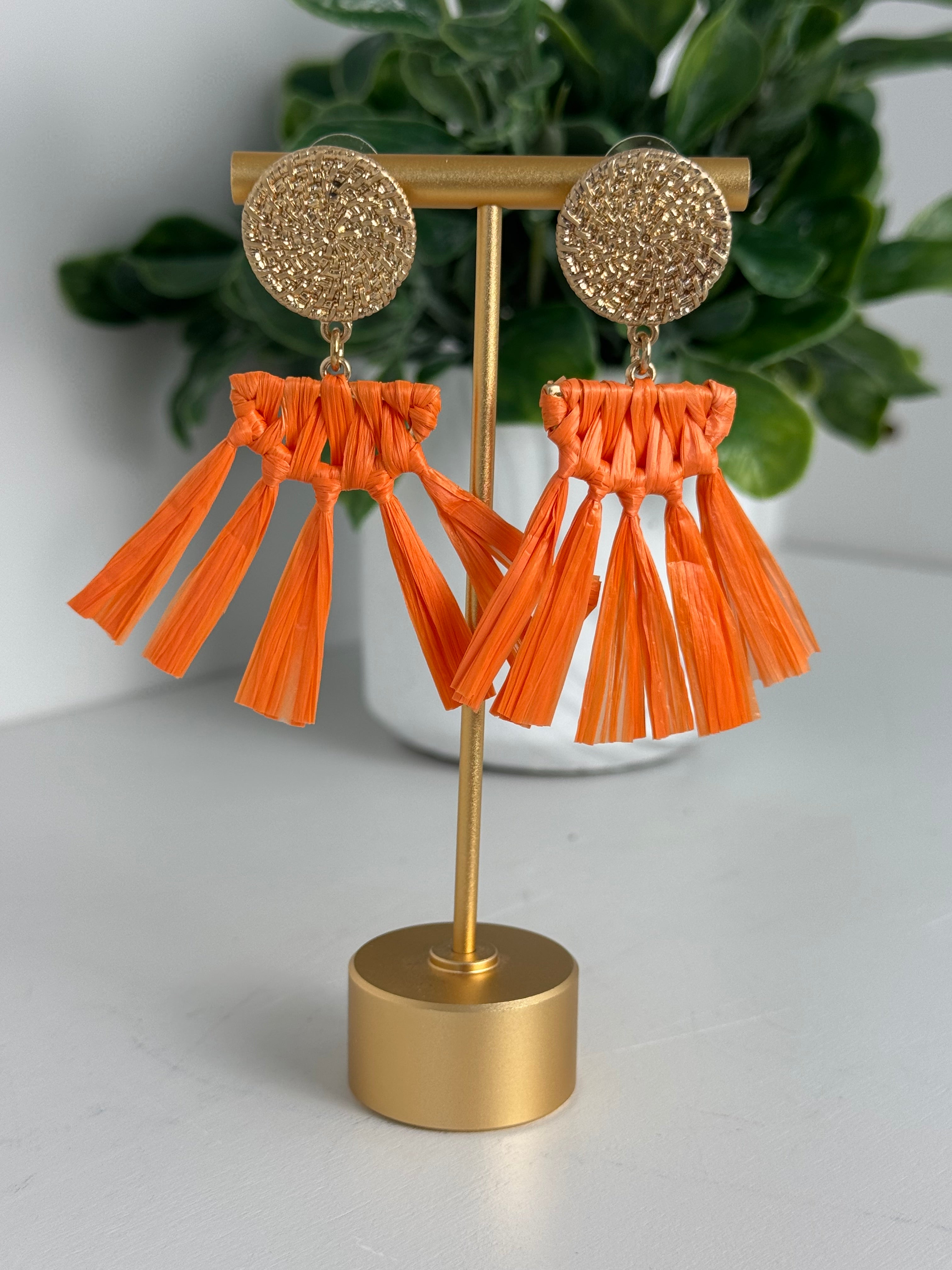 Resort Raffia Earrings – Orange