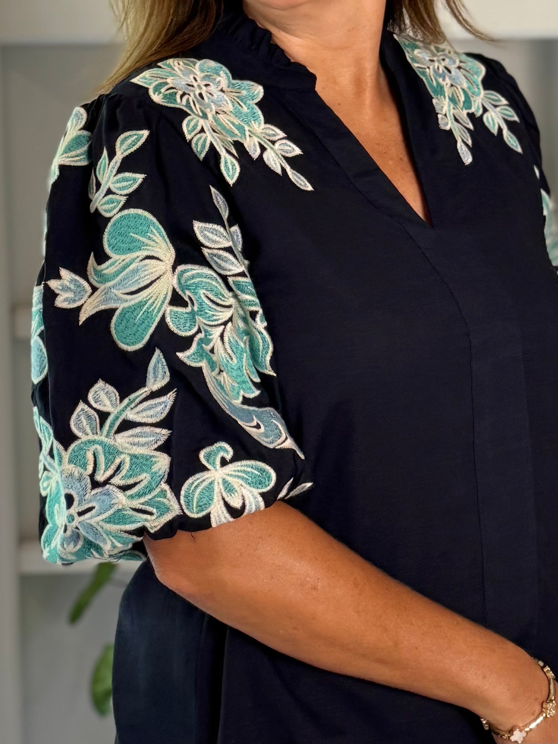 THML Seafoam Embroidered Top