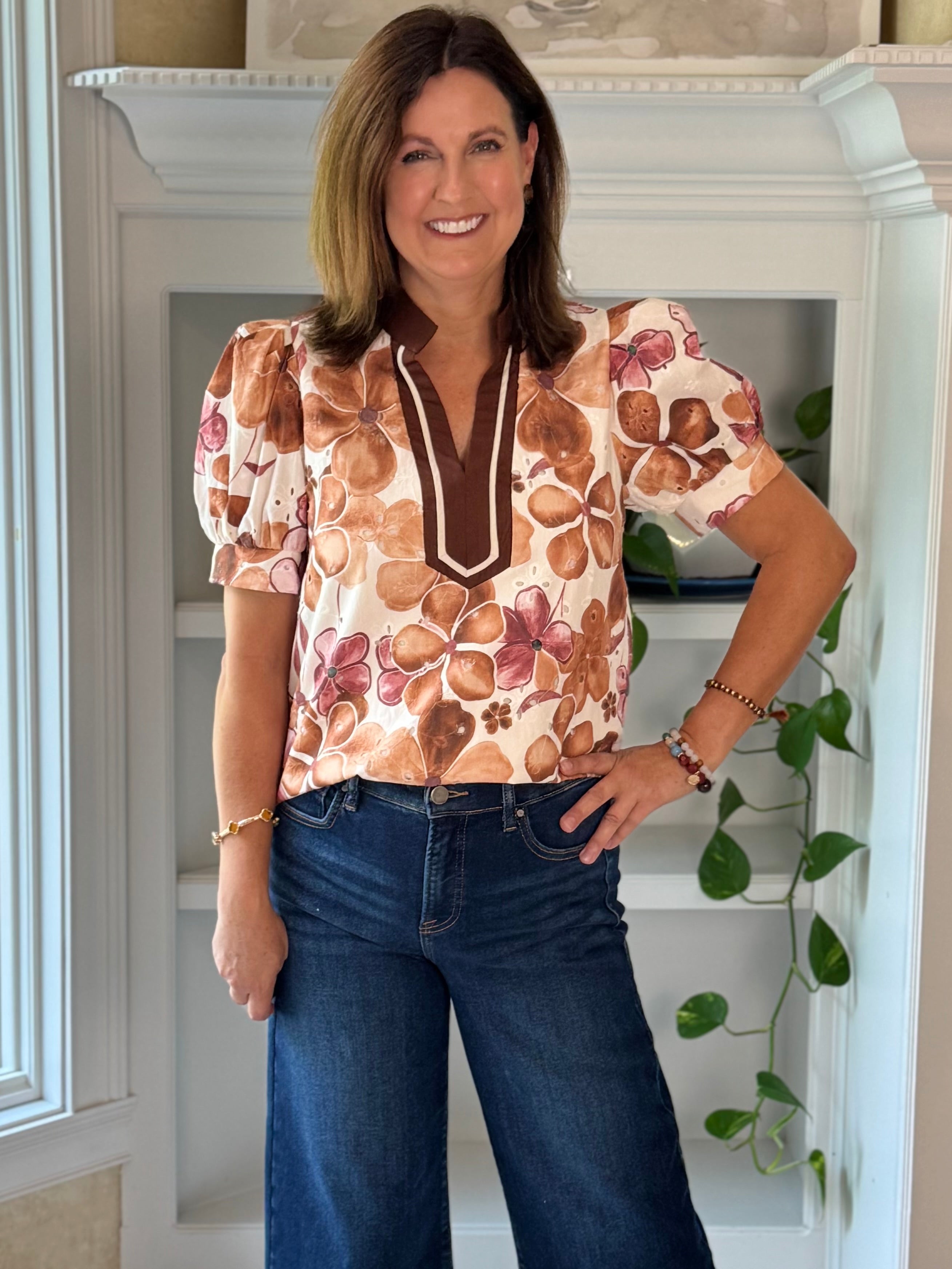 Watercolor Floral Eyelet Top
