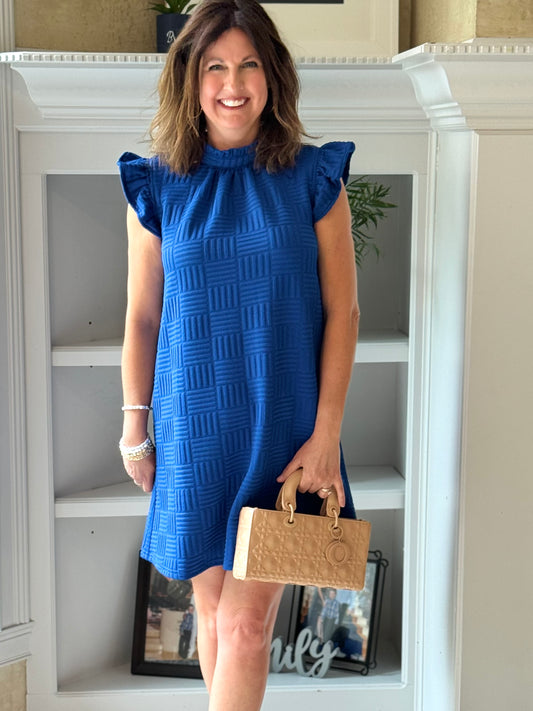 Chiffon Textured Knit Dress - Blue