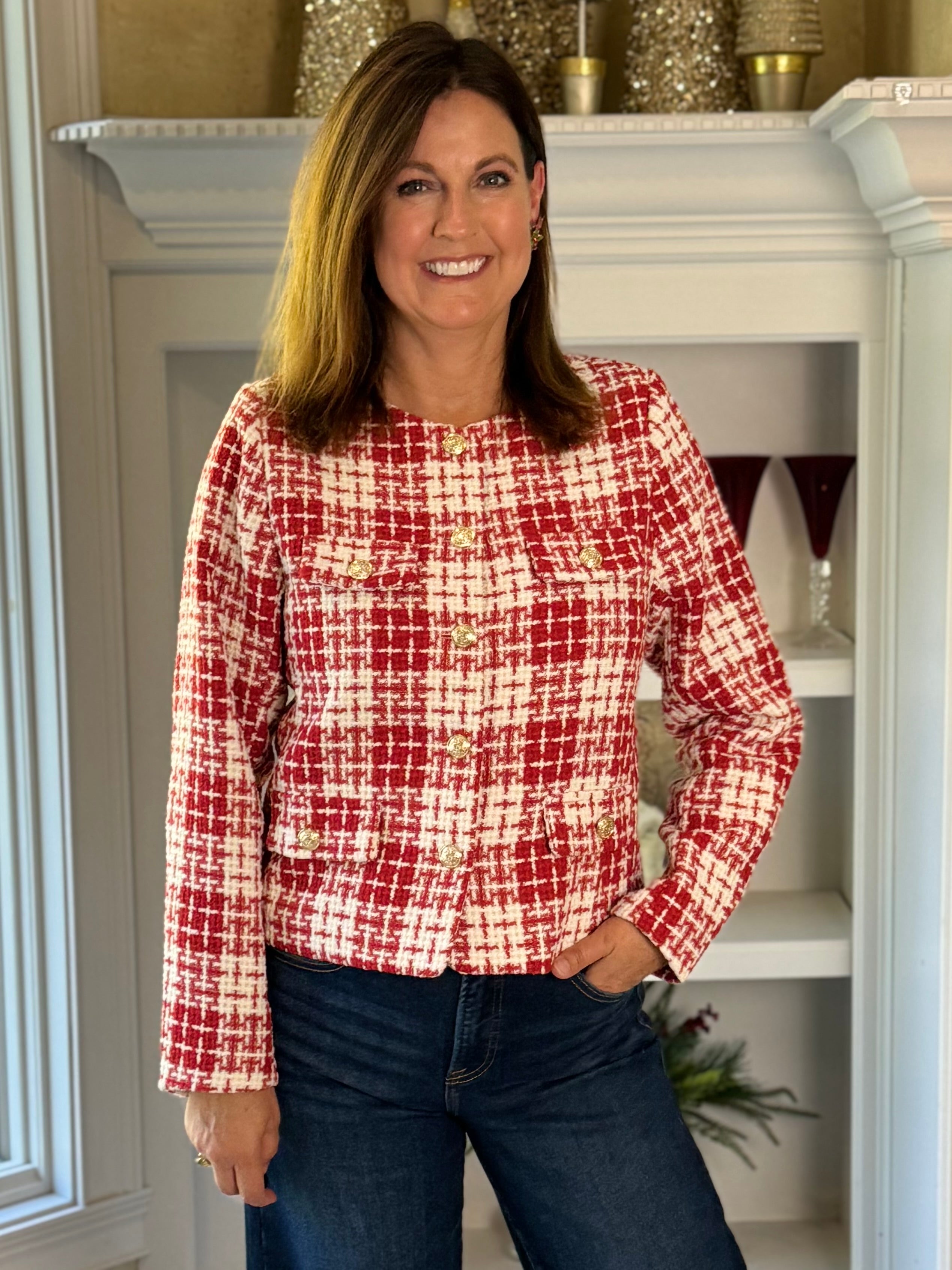 Crimson Charm Tweed Jacket