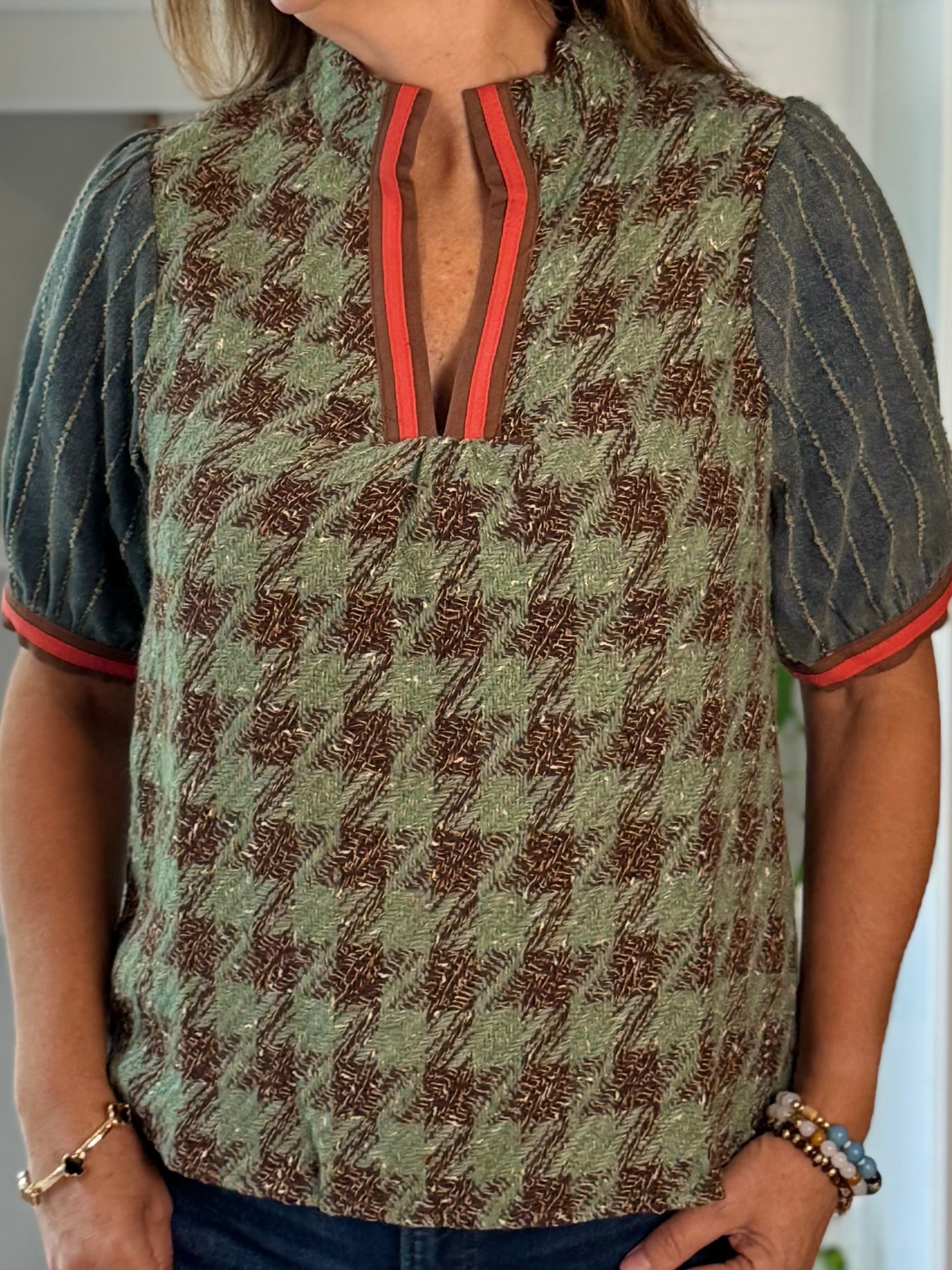Heritage Houndstooth Tweed Top