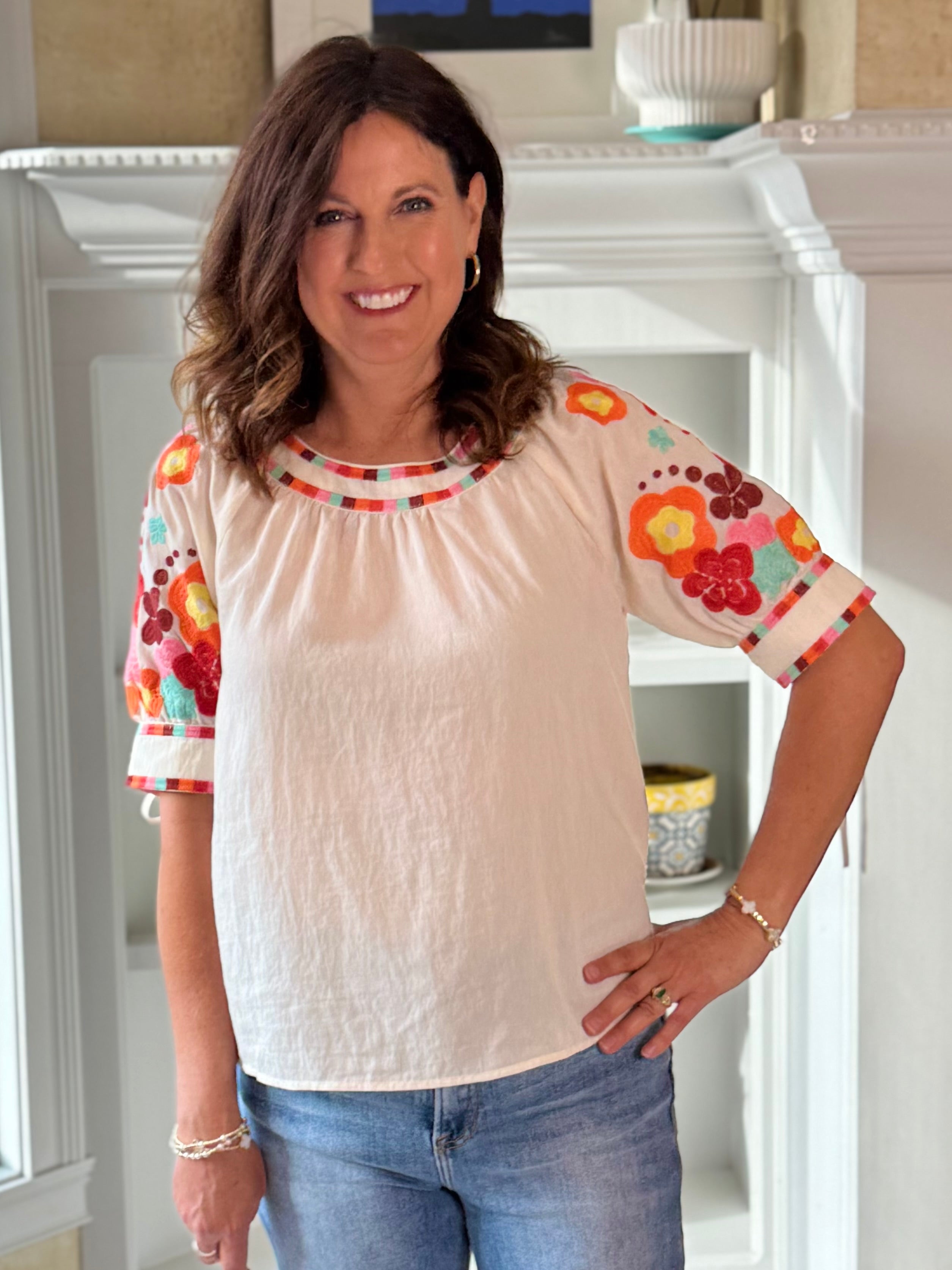 THML Color Pop Embroidered Top