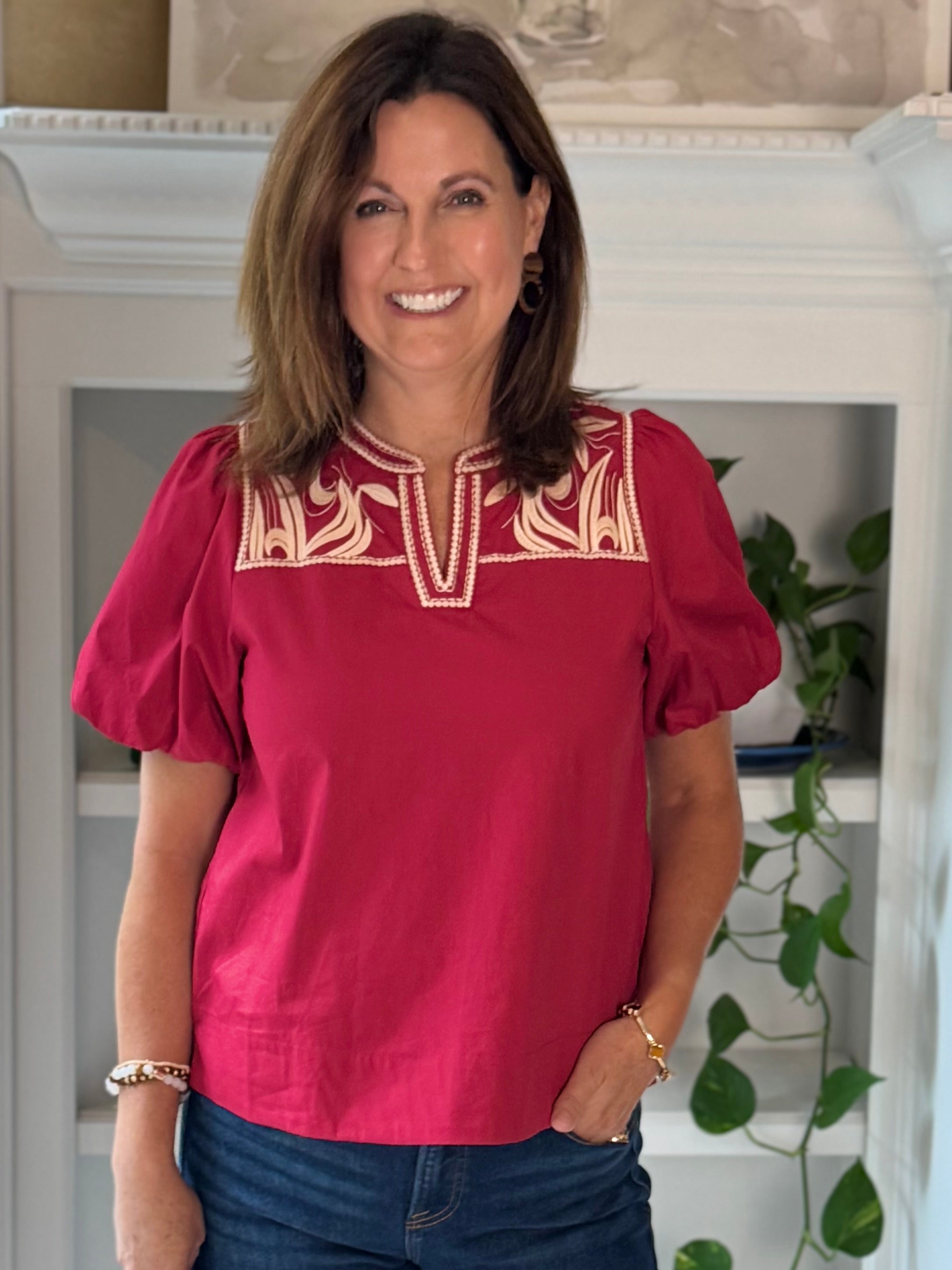 Autumn Ember Embroidered Top - Wine