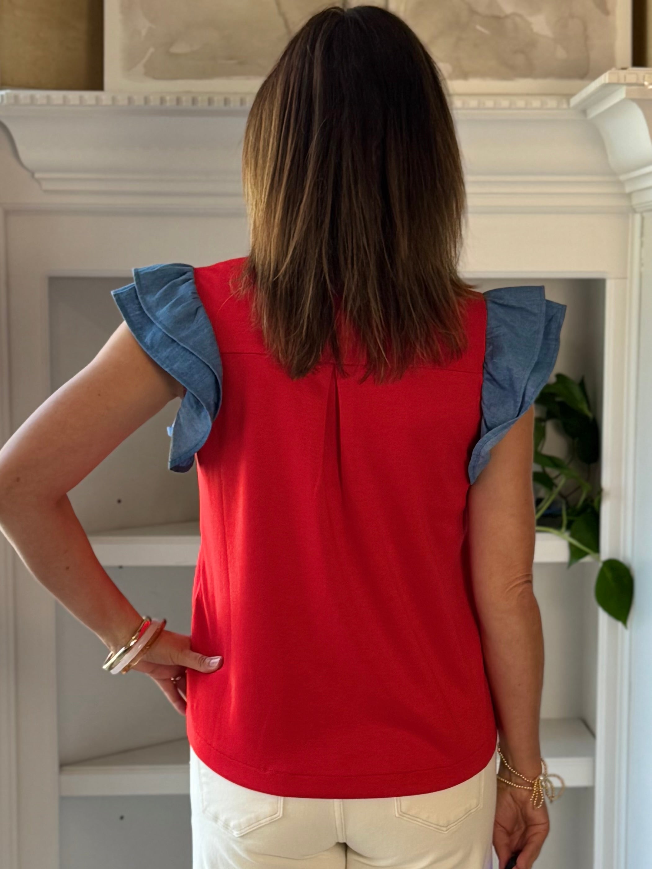 Red Meets Denim Top