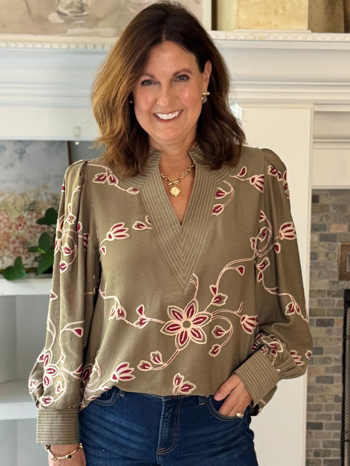 Remarkable Details Embroidered Blouse - Sage