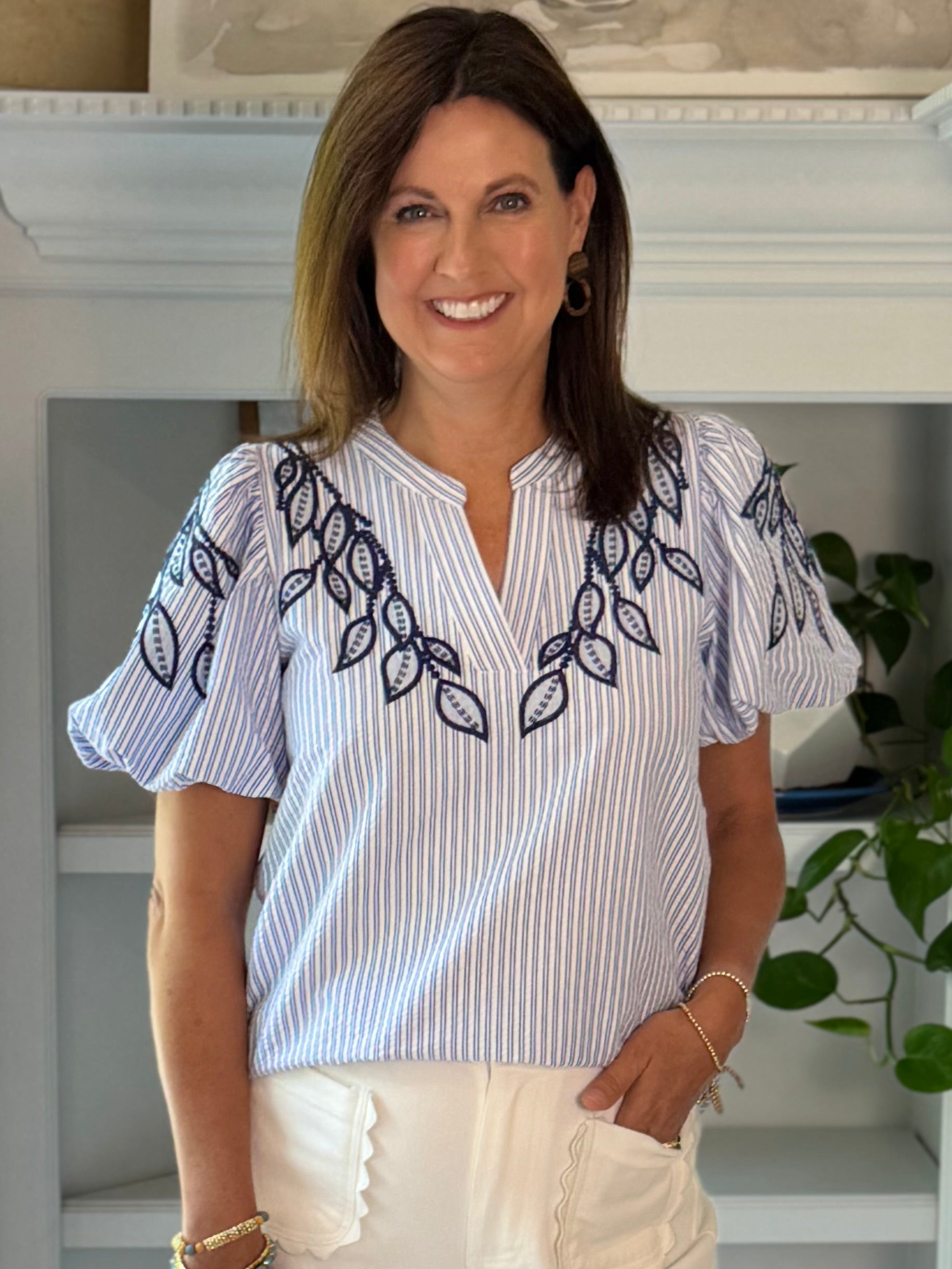 Coastal Charm Embroidered Top