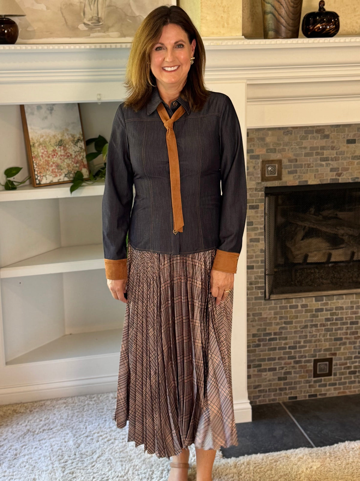 Current Air Perfectly Pleated Plaid Midi Skirt