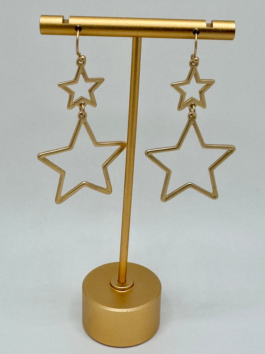 Double Star Earrings - Matte Gold