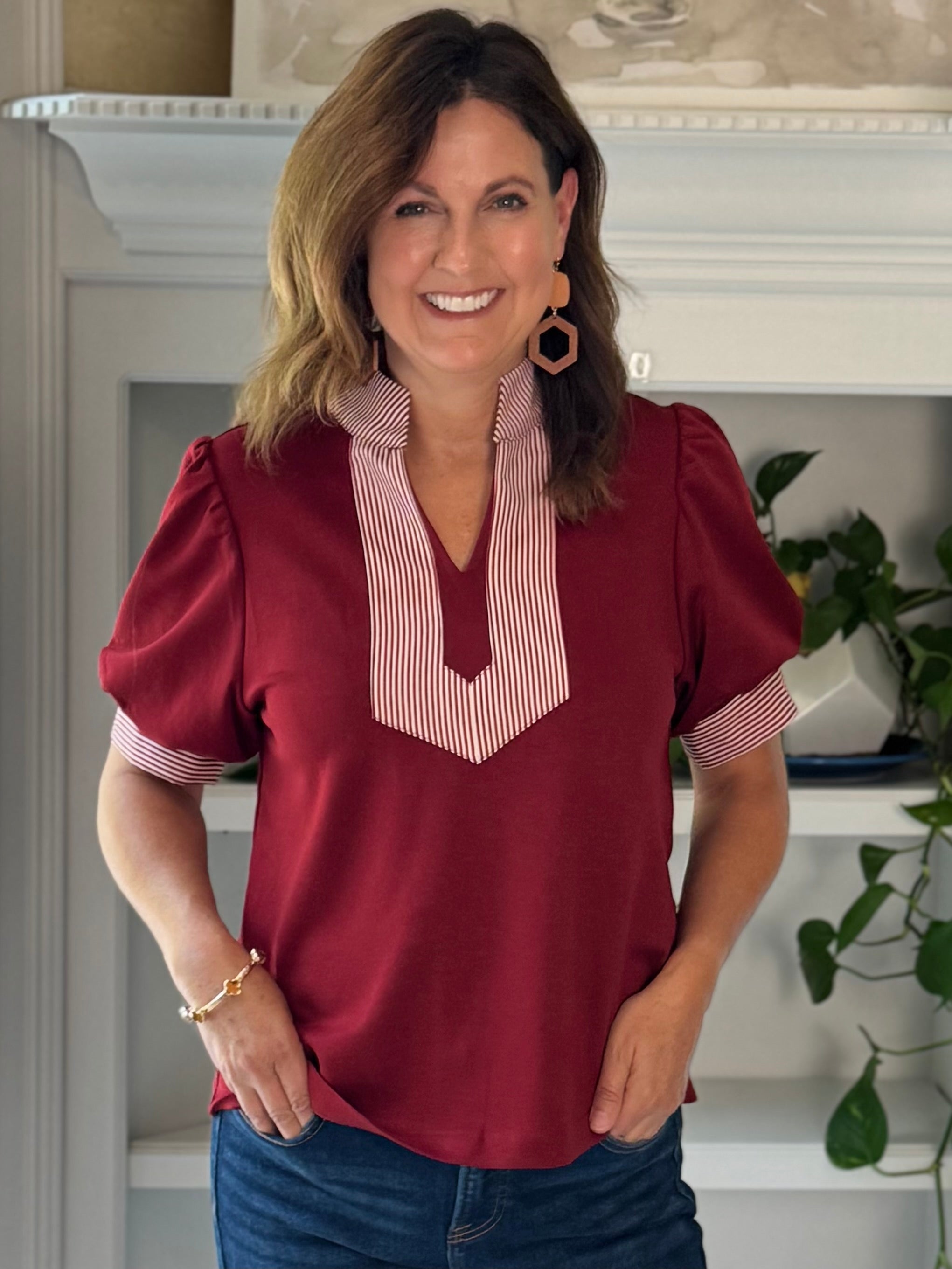 Timeless Contrast Top - Burgundy