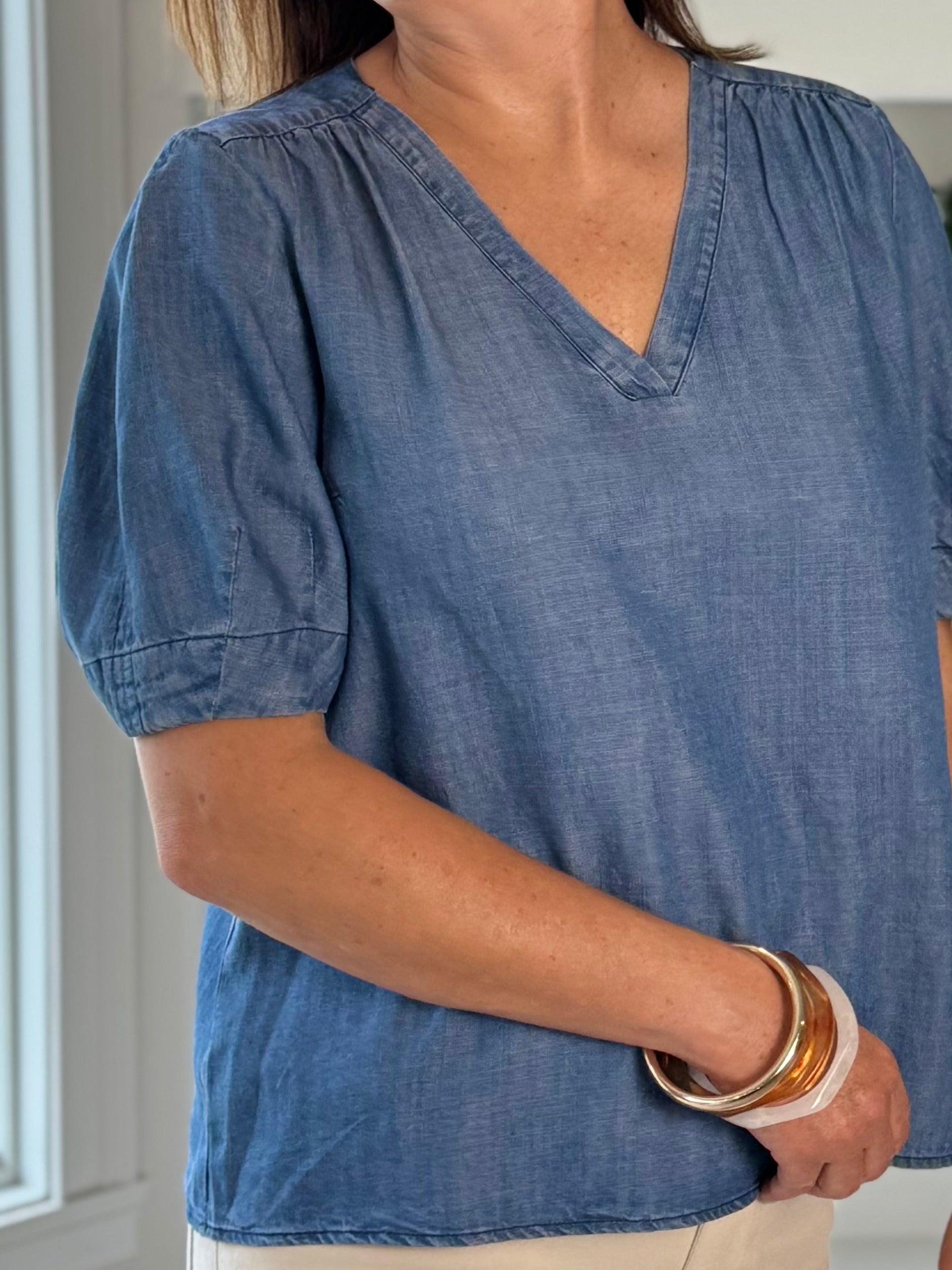 Current Air Chambray Ease Top