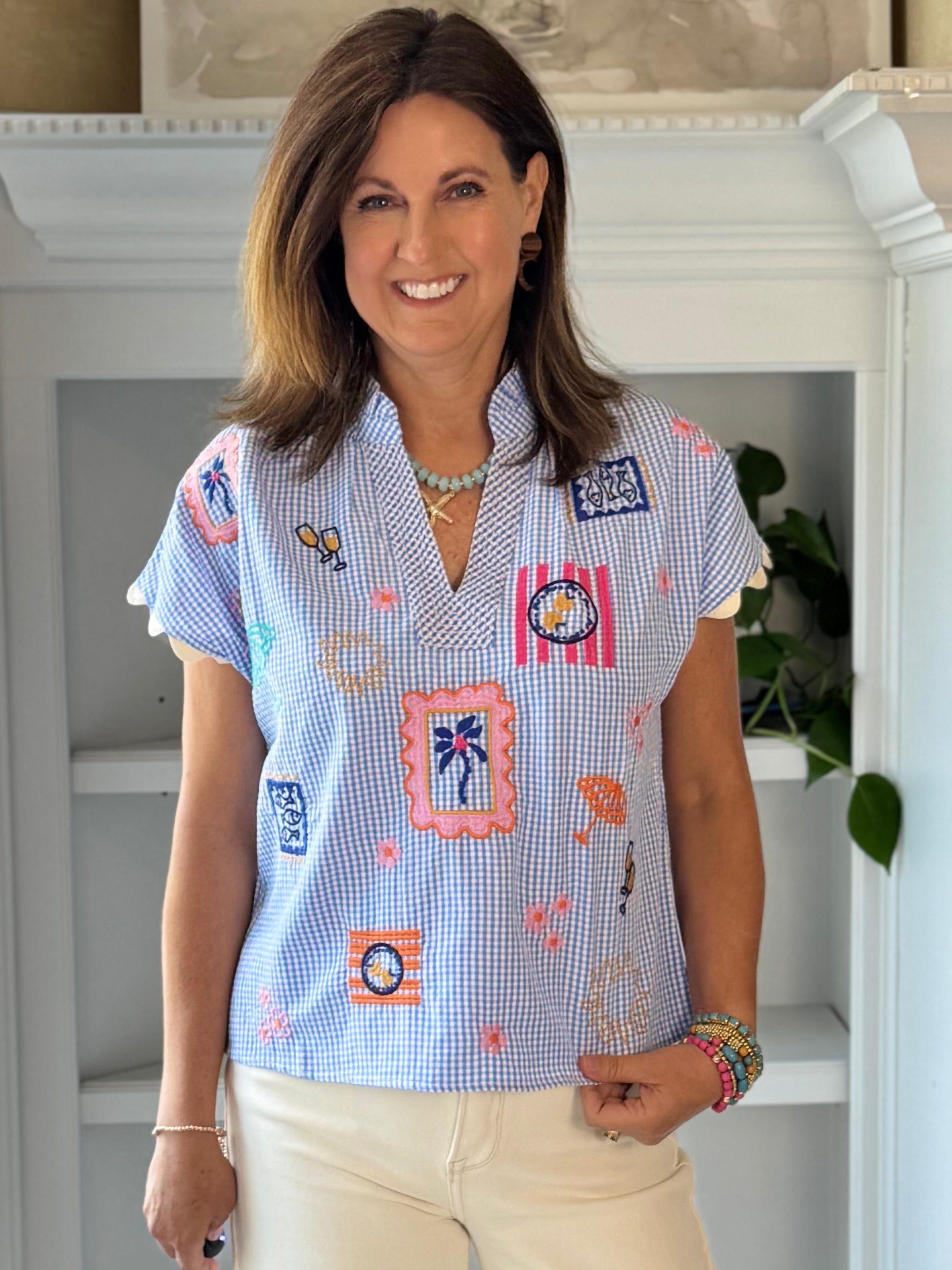 THML Bon Voyage Embroidered Top - Gingham