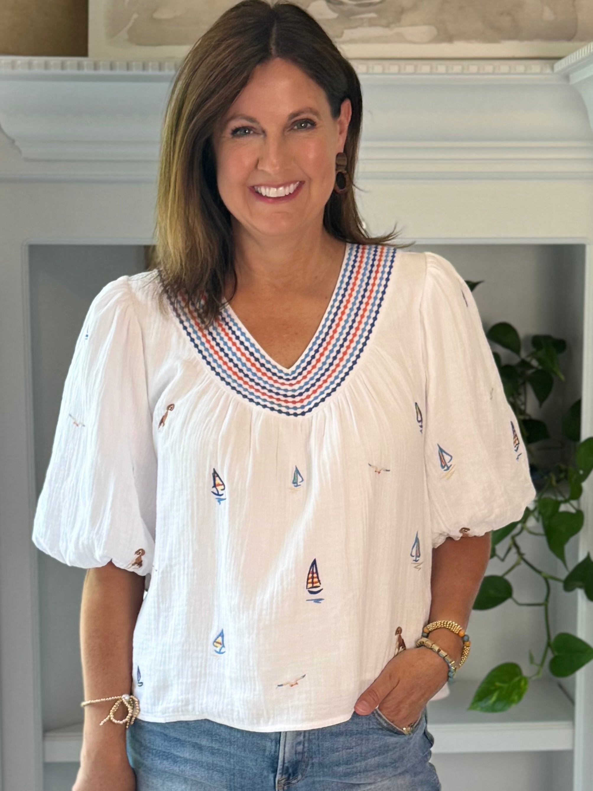 THML Sail Away Embroidered Top