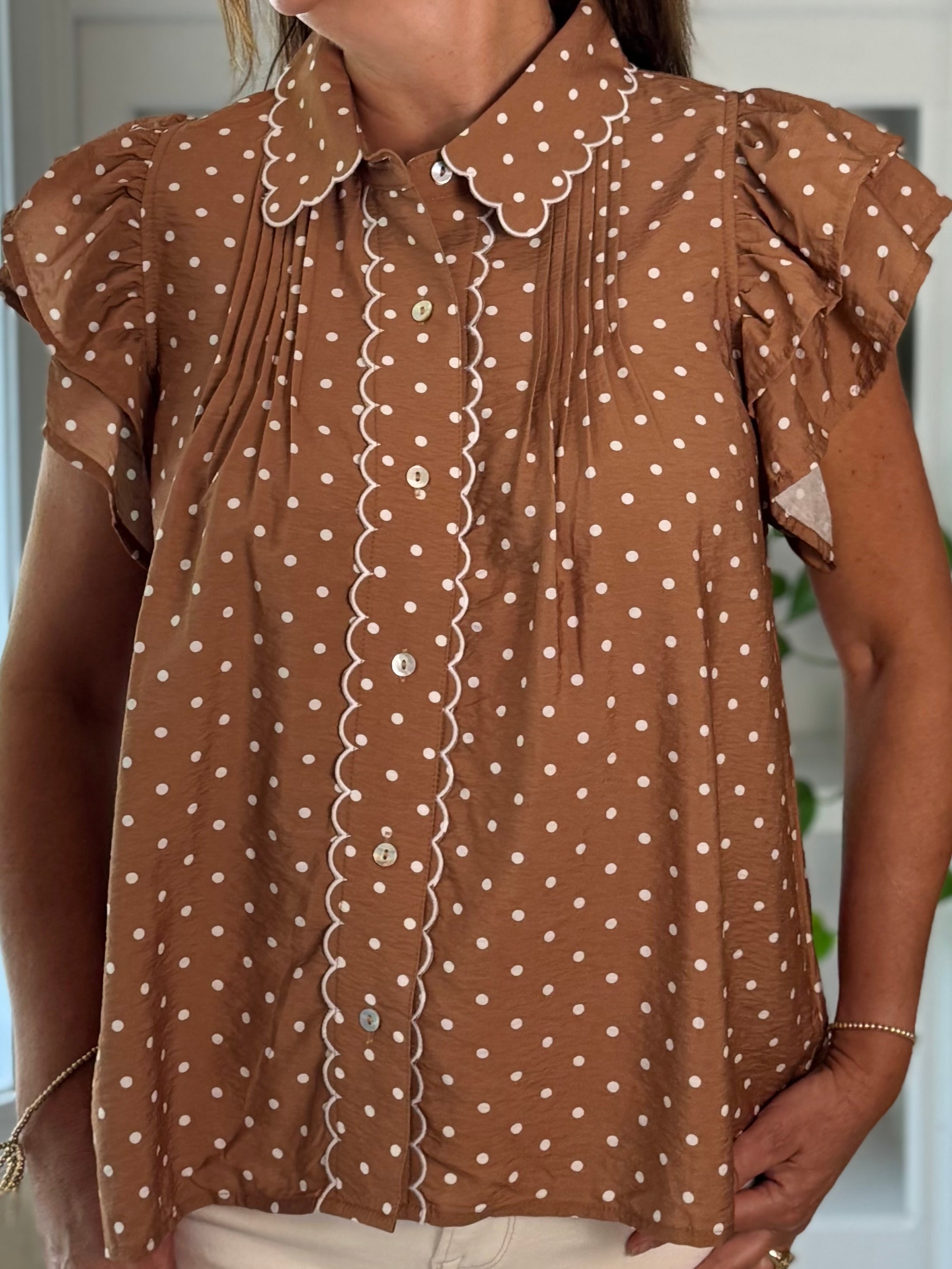 Polka Dot Delight Top - Brown