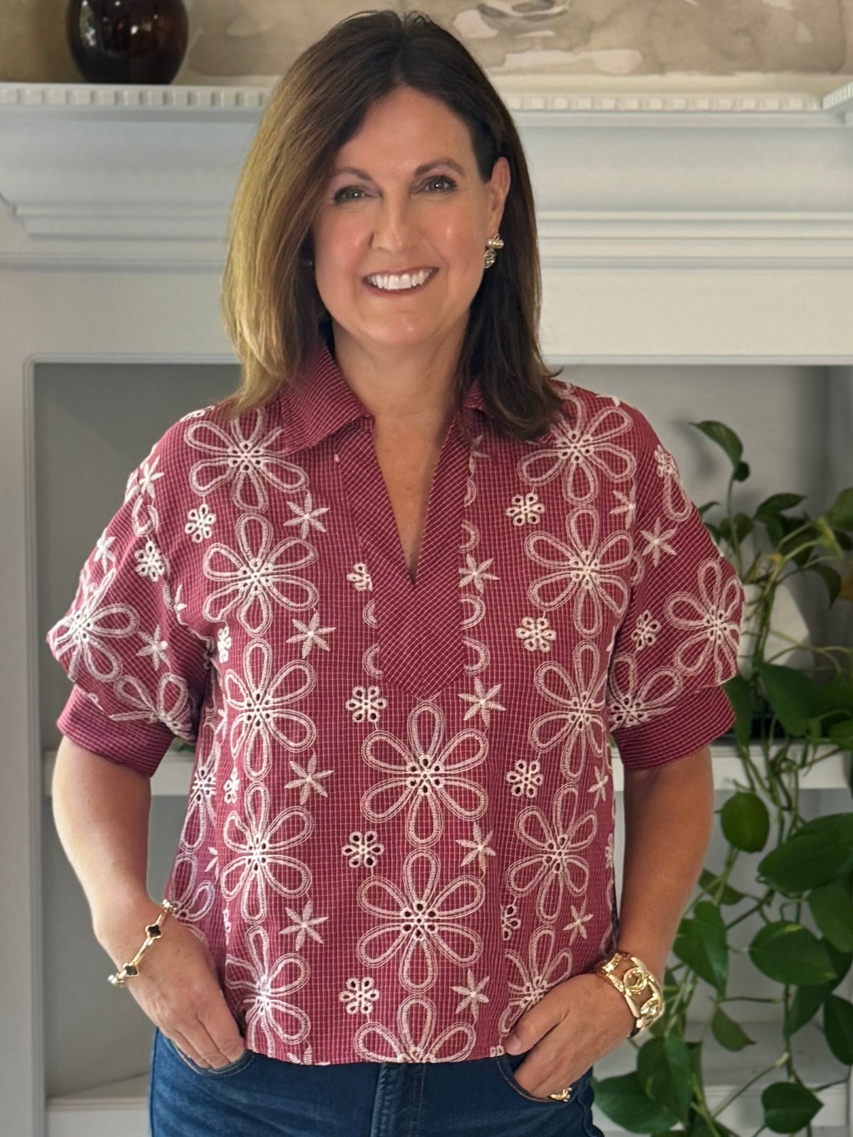Pick Me Embroidered Eyelet Top