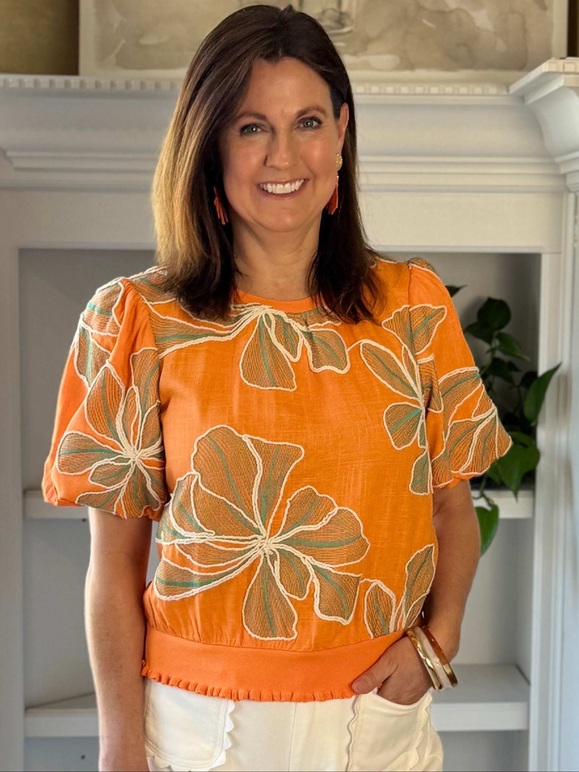 Meadow Embroidered Top - Orange