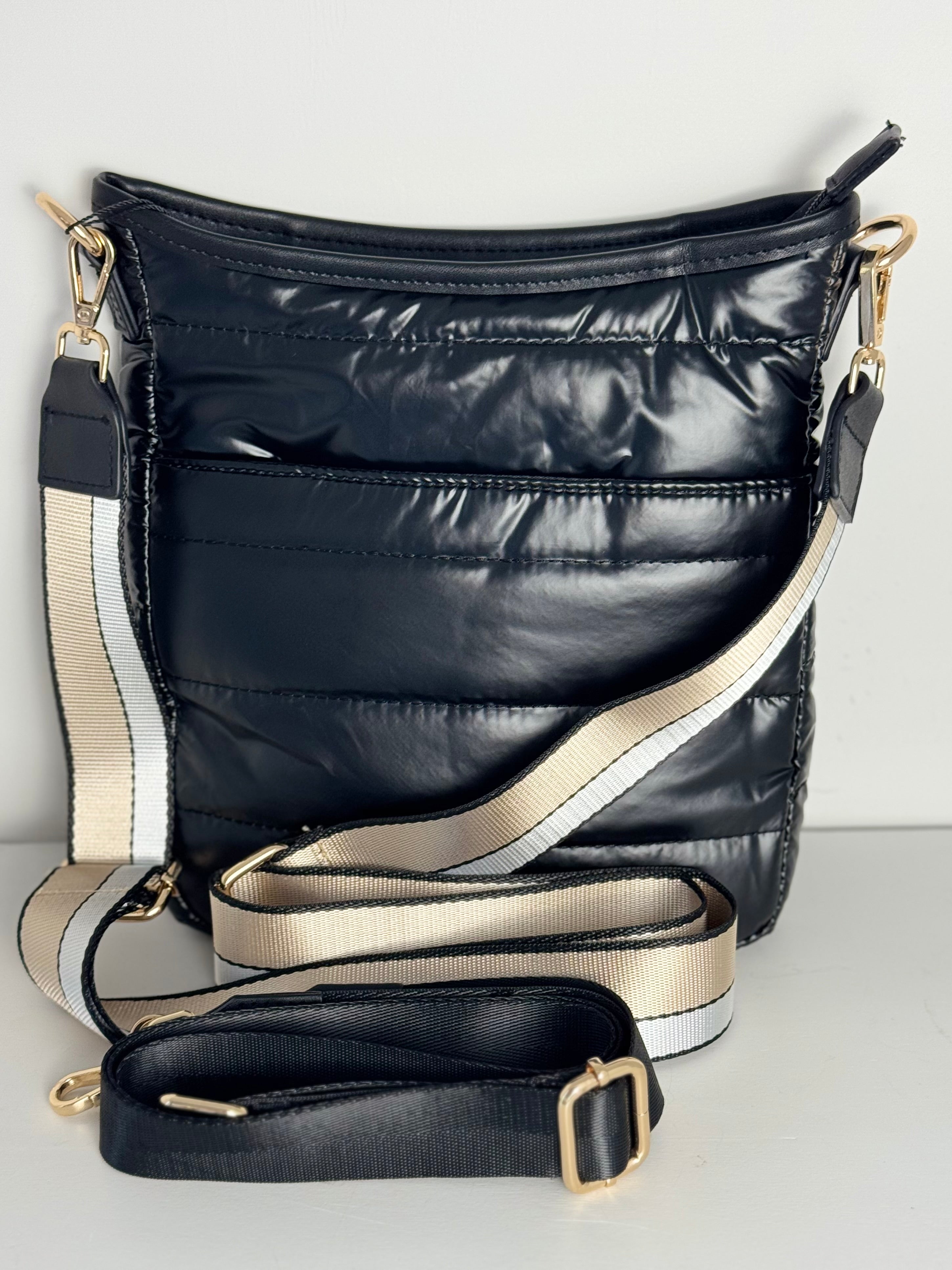 Quilted Puffer Crossbody Bag - Black
